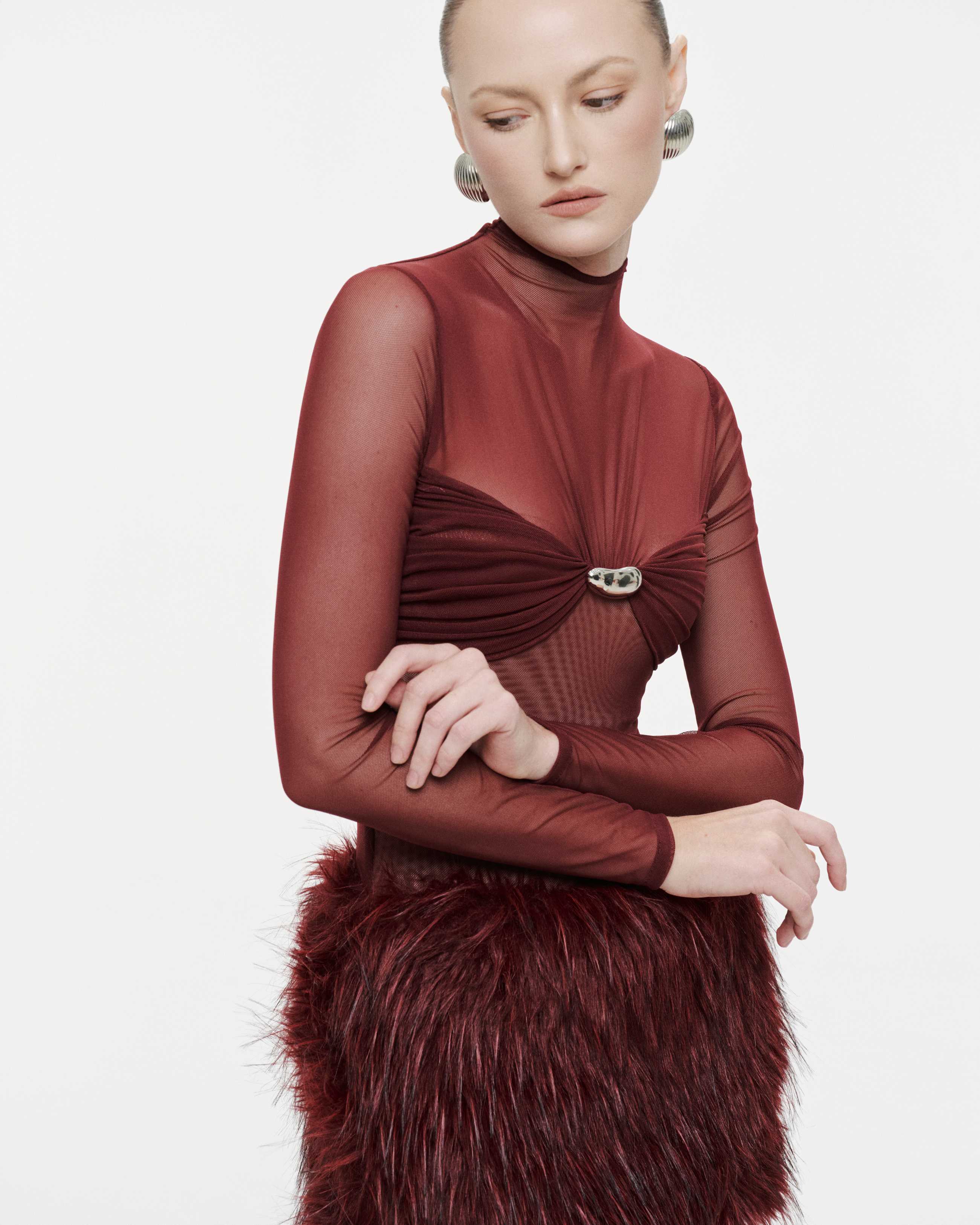 Two-Layer Bodysuit & Ruched Skirt With Pleated Drape