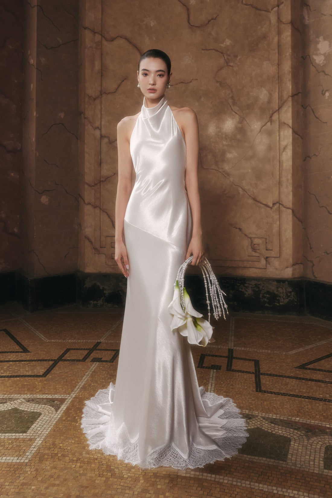 Satin Bias Halter Gown (Pre-Order 14 Days)