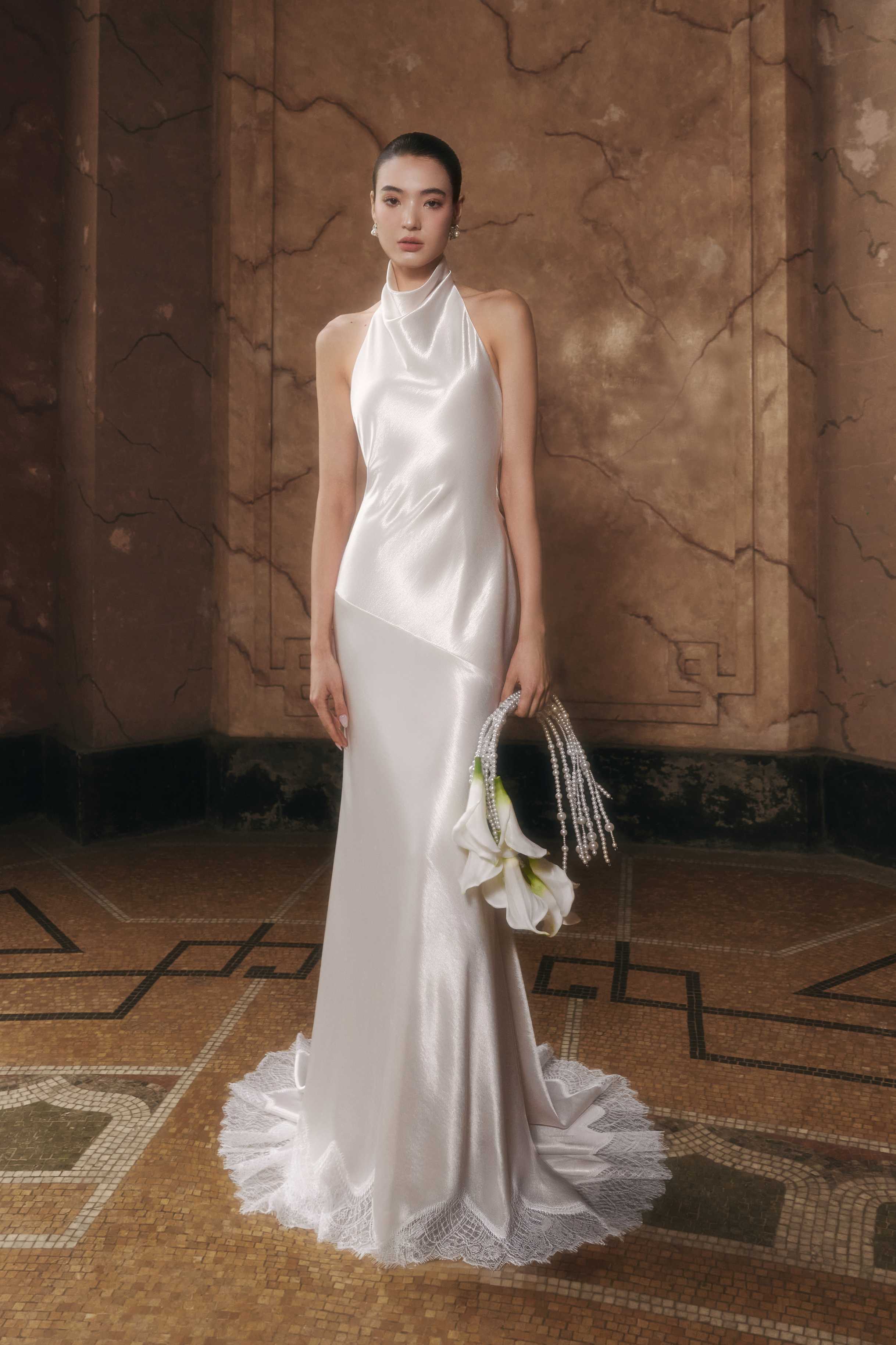 Satin Bias Halter Gown (Pre-Order 14 Days)