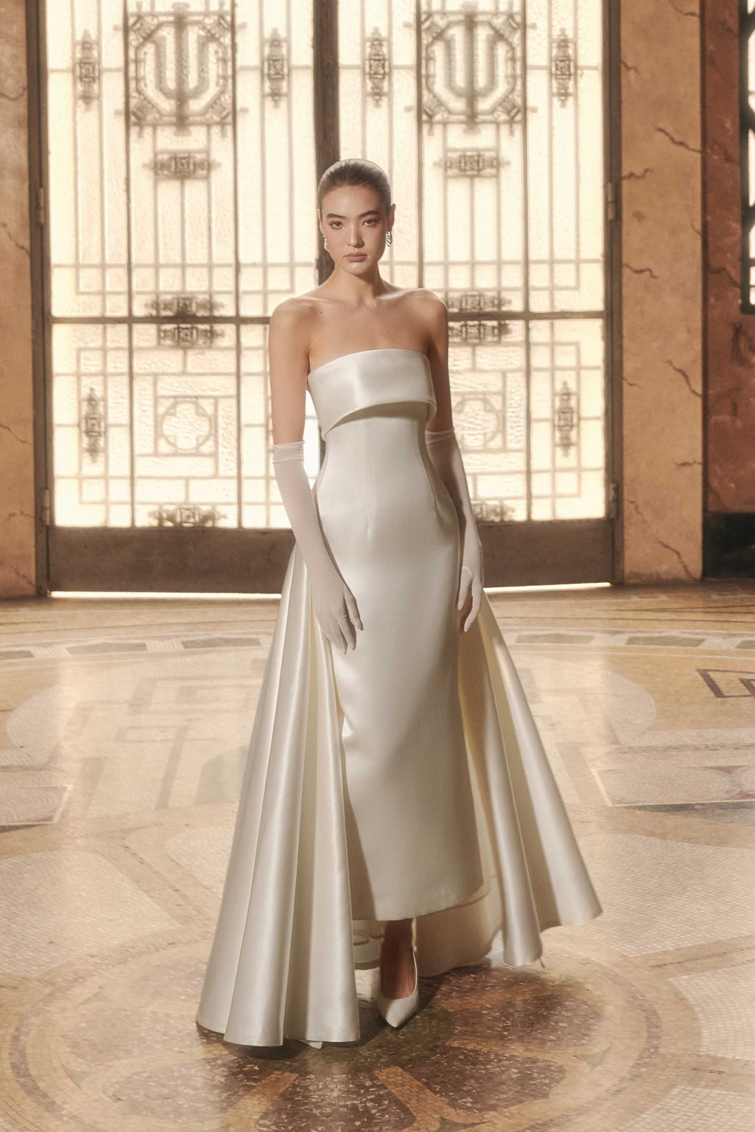 Vivienne Strapless Satin Cape Gown (Pre-Order 14 Days)