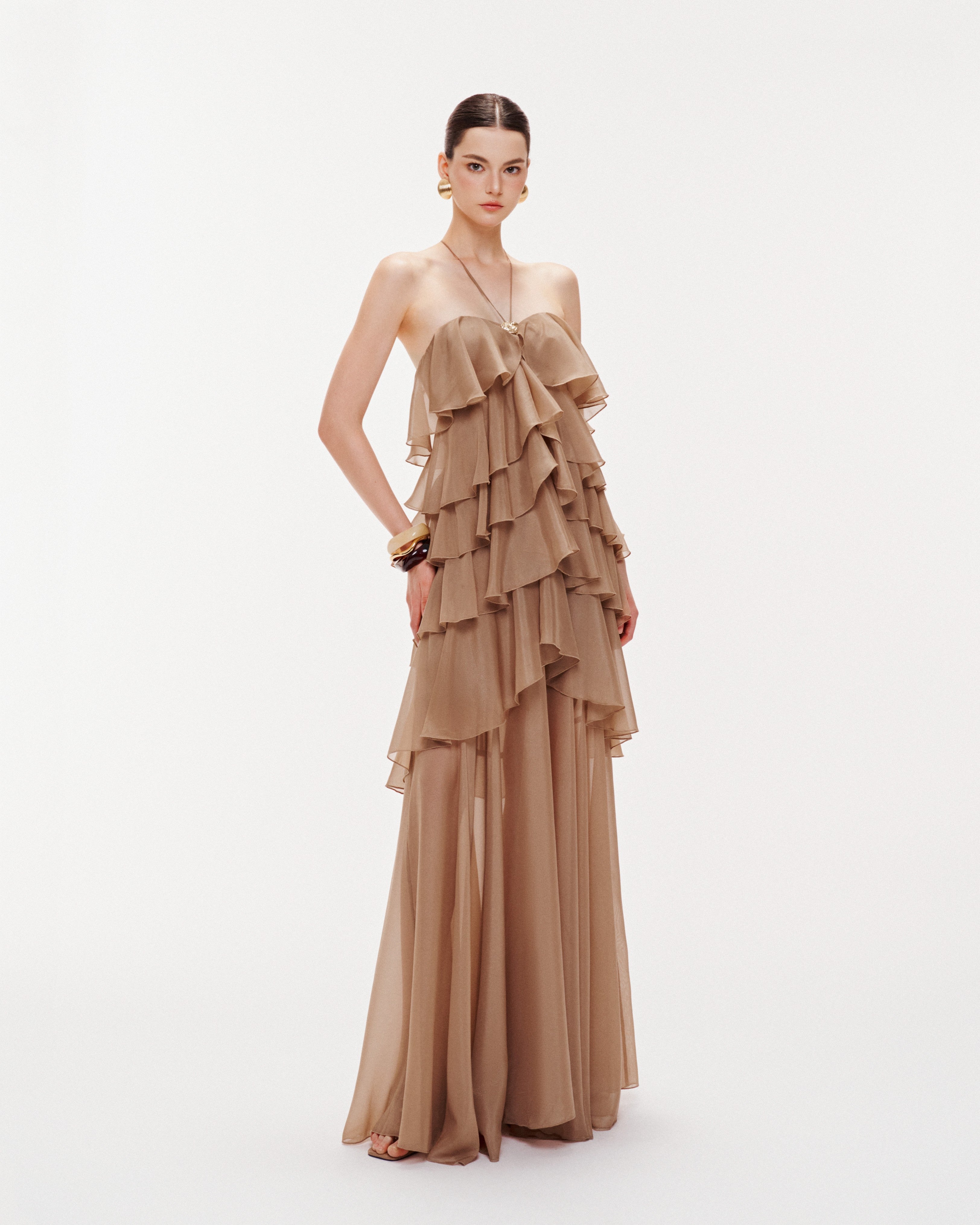 Brown 6-Tiered Maxi Dress