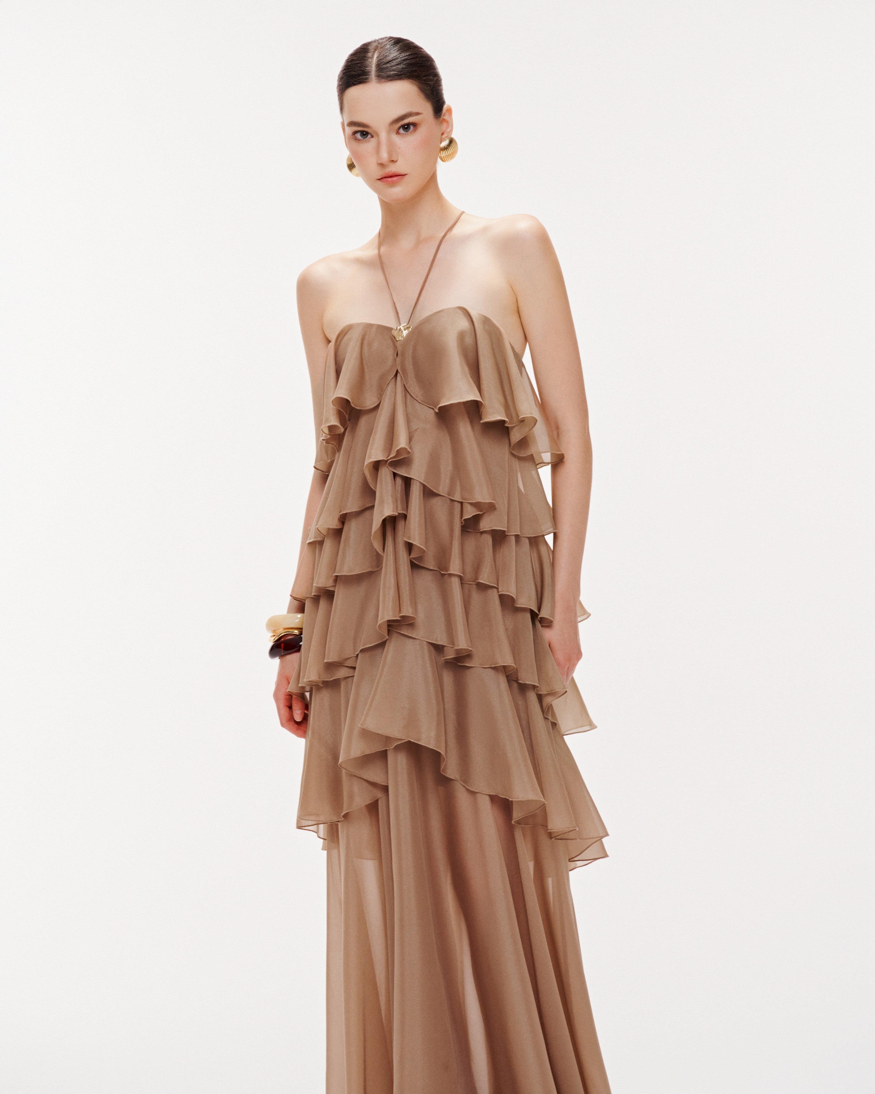 Brown 6-Tiered Maxi Dress