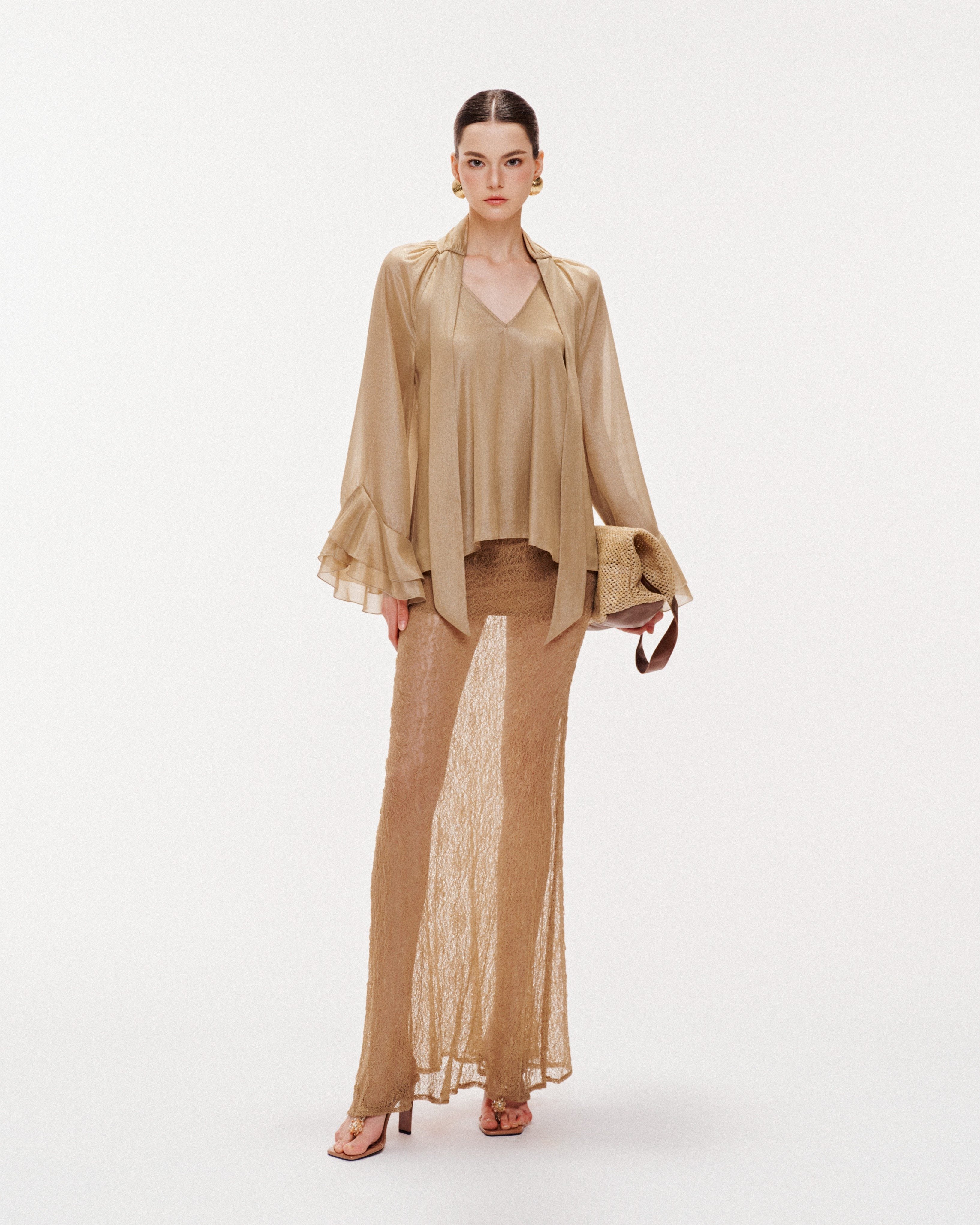 Flared Sleeve Long-Tail Top