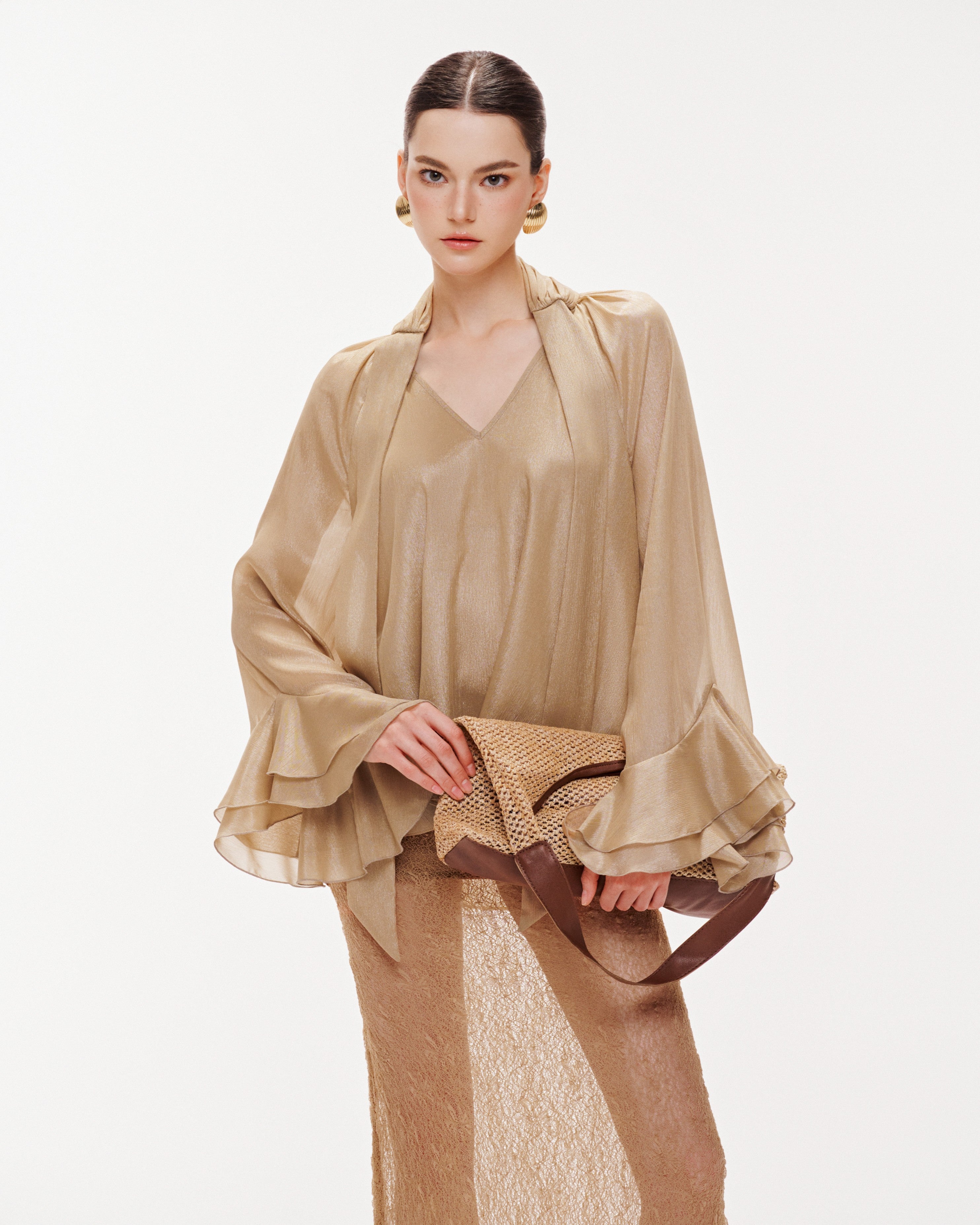 Flared Sleeve Long-Tail Top