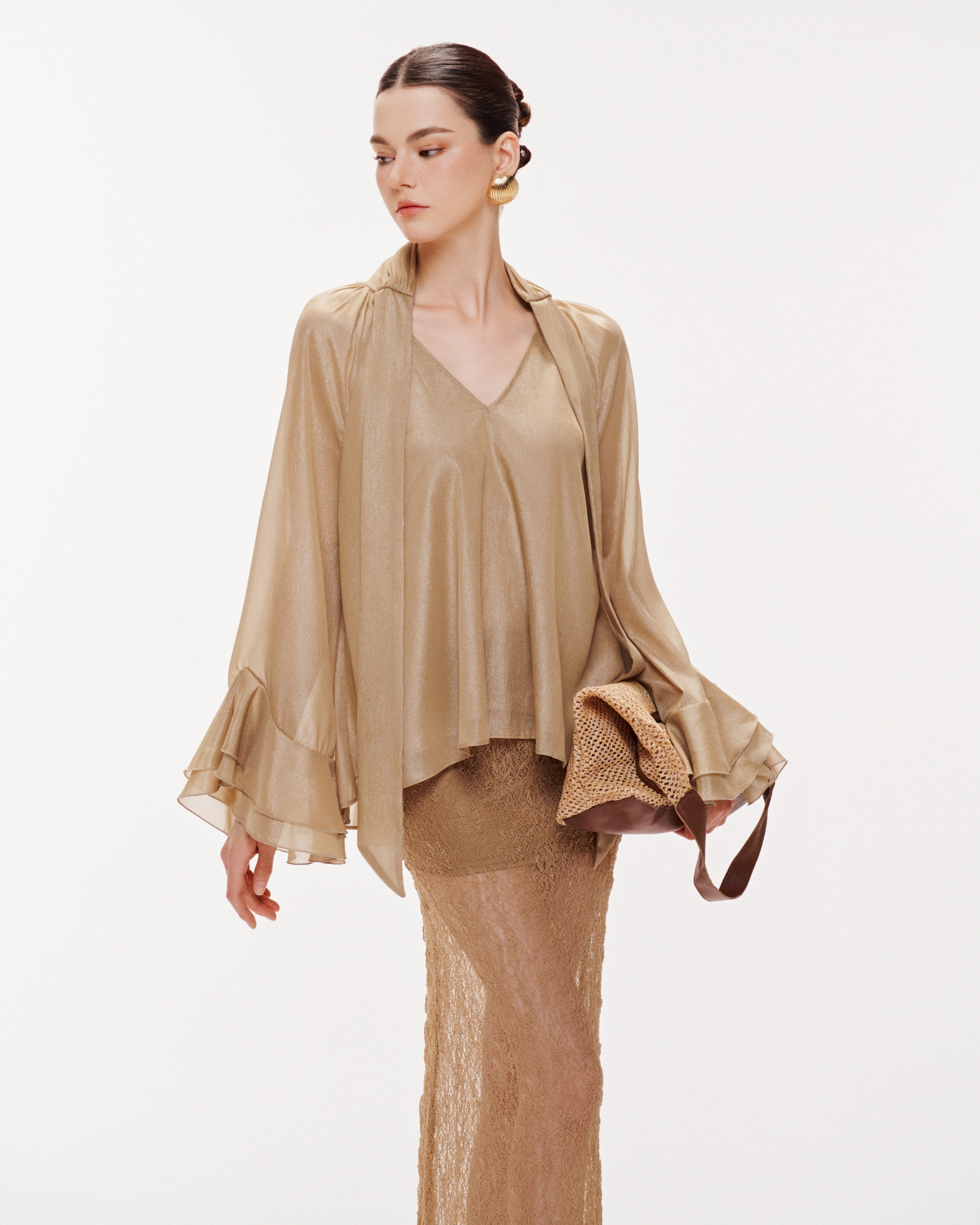 Flared Sleeve Long-Tail Top