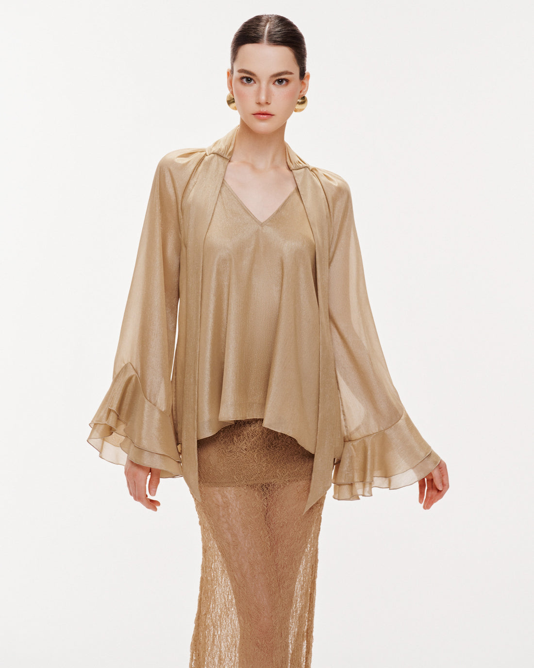Flared Sleeve Long-Tail Top