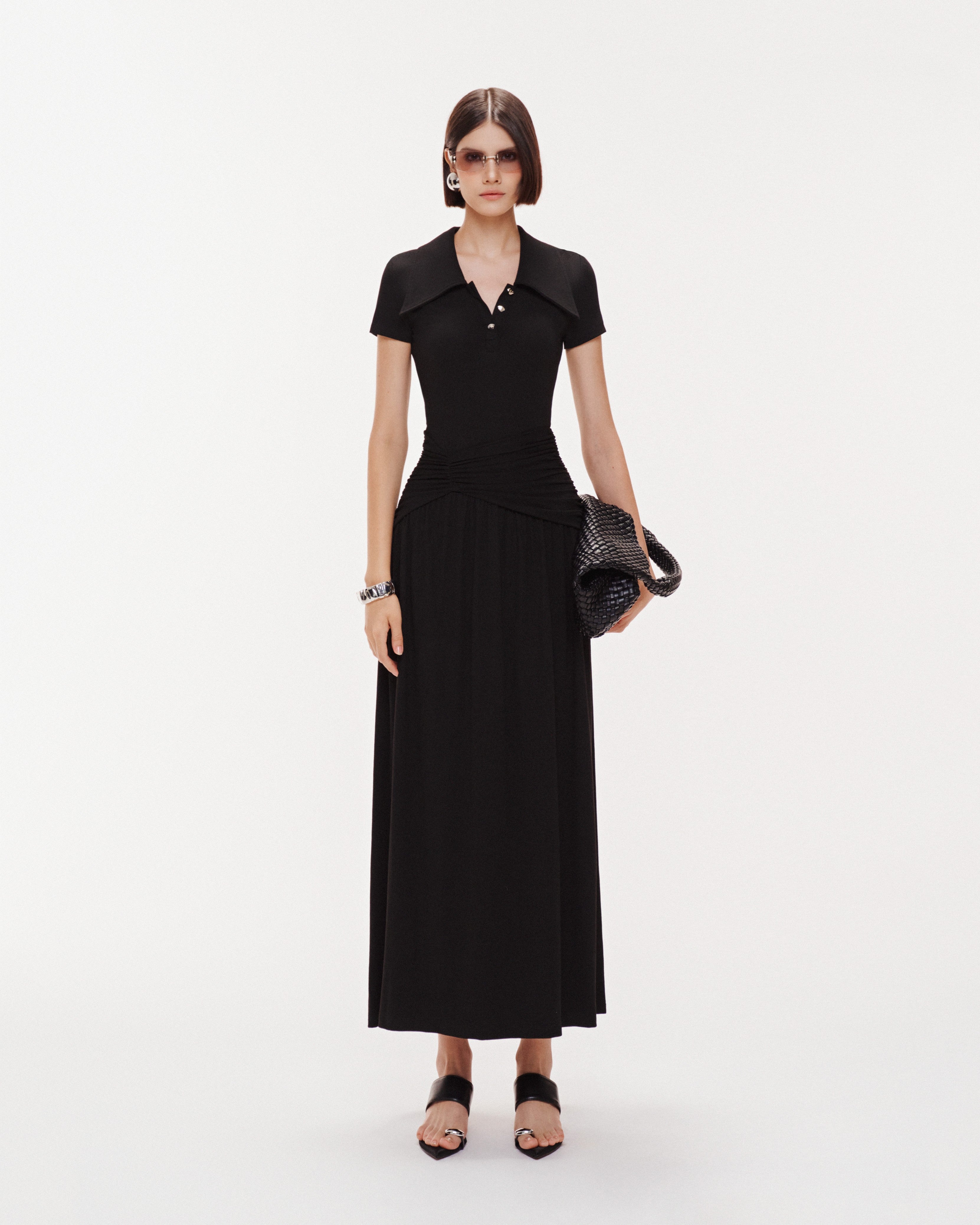 Long Smocked Waist Polo Dress