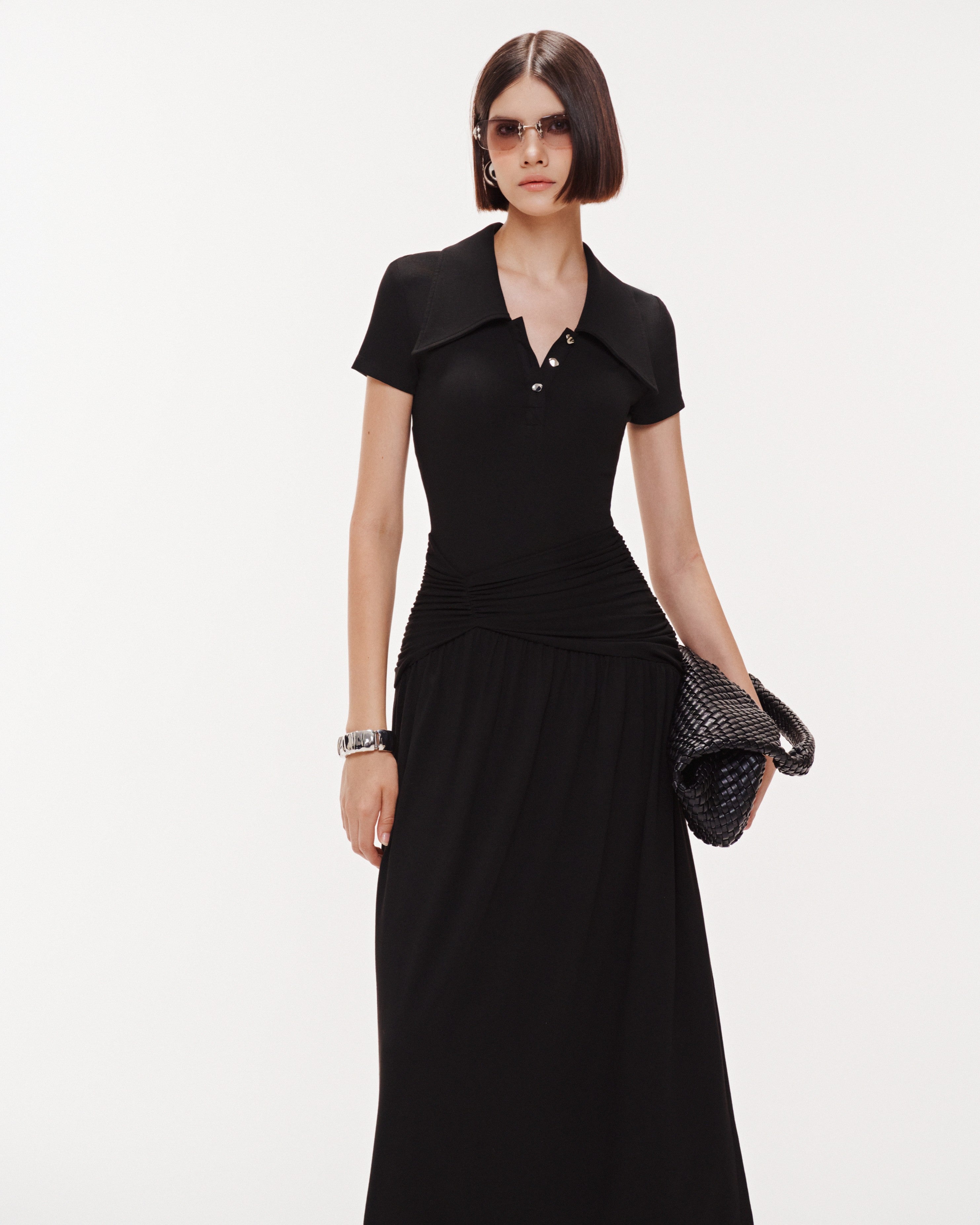 Long Smocked Waist Polo Dress