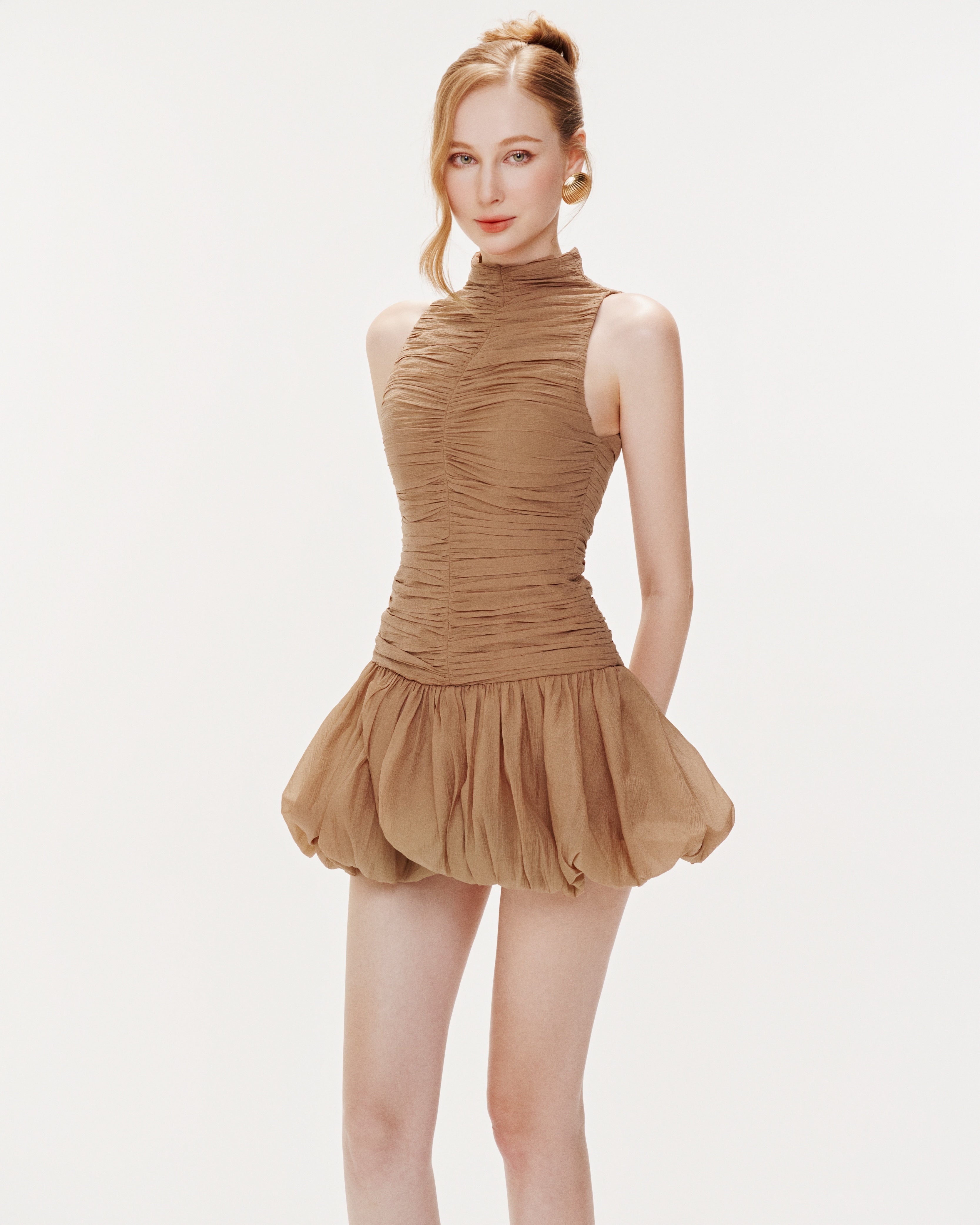 Ruched Mock Neck Dress