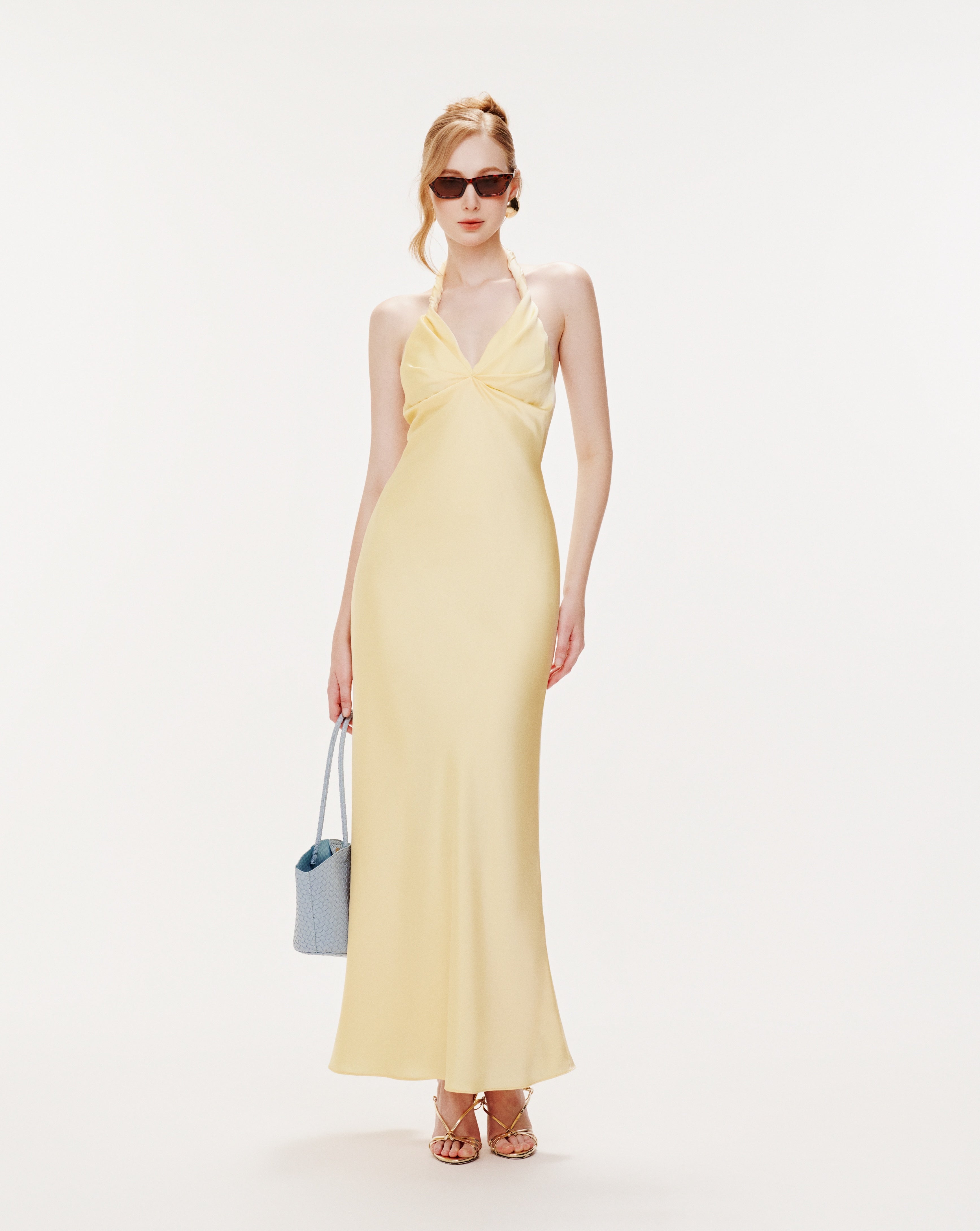 Twist-Neck Silk Midi Dress