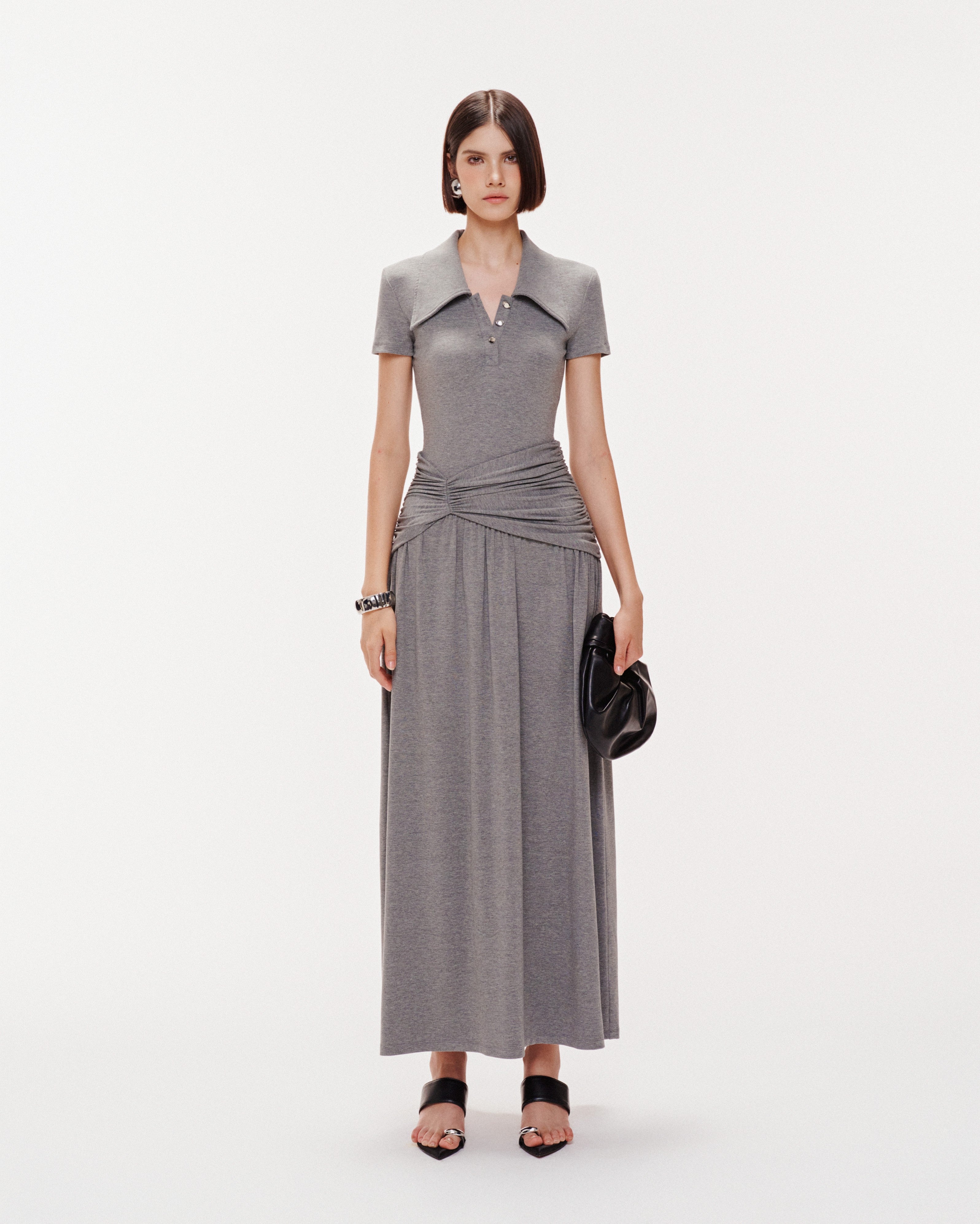 Long Smocked Waist Polo Dress