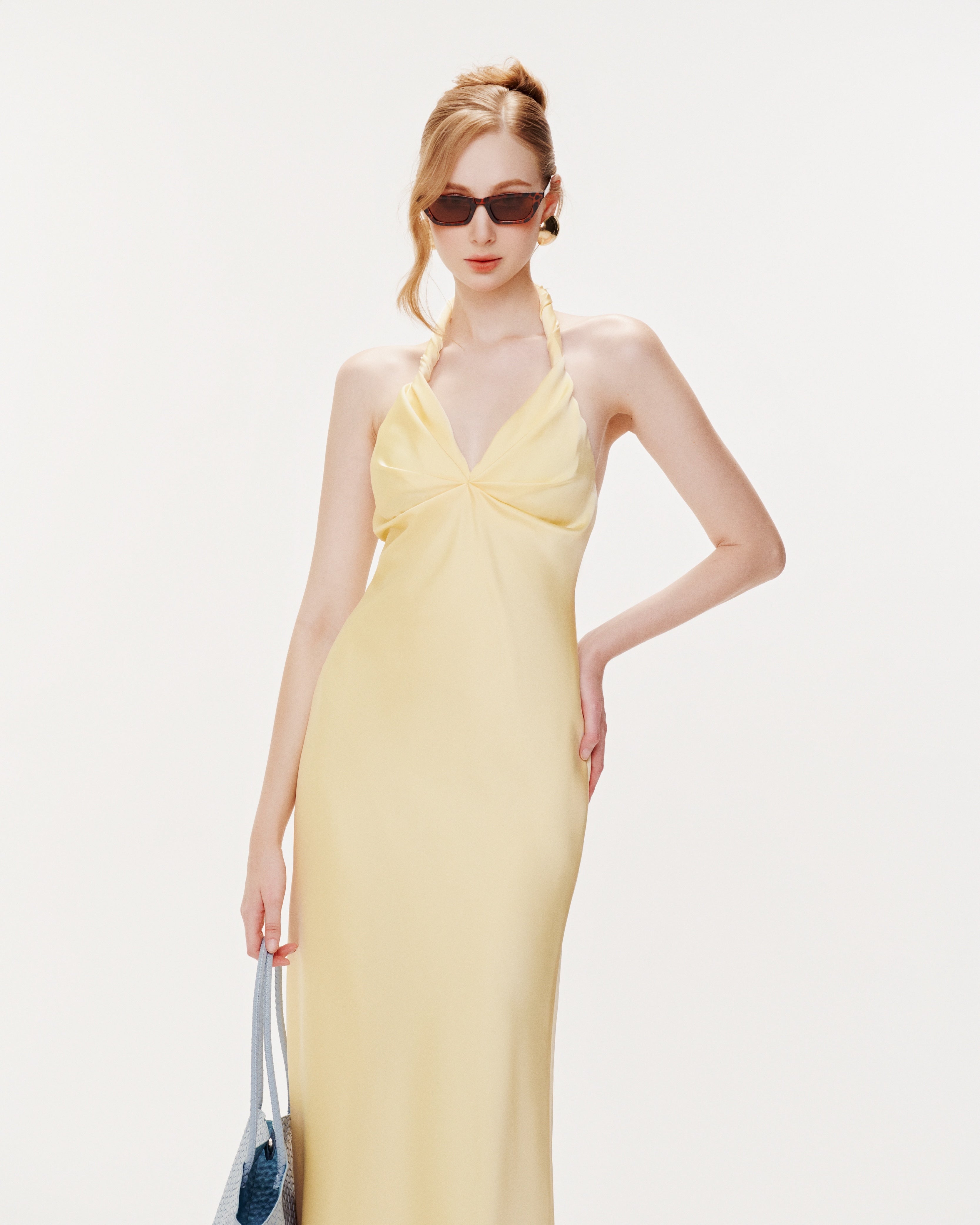 Twist-Neck Silk Midi Dress