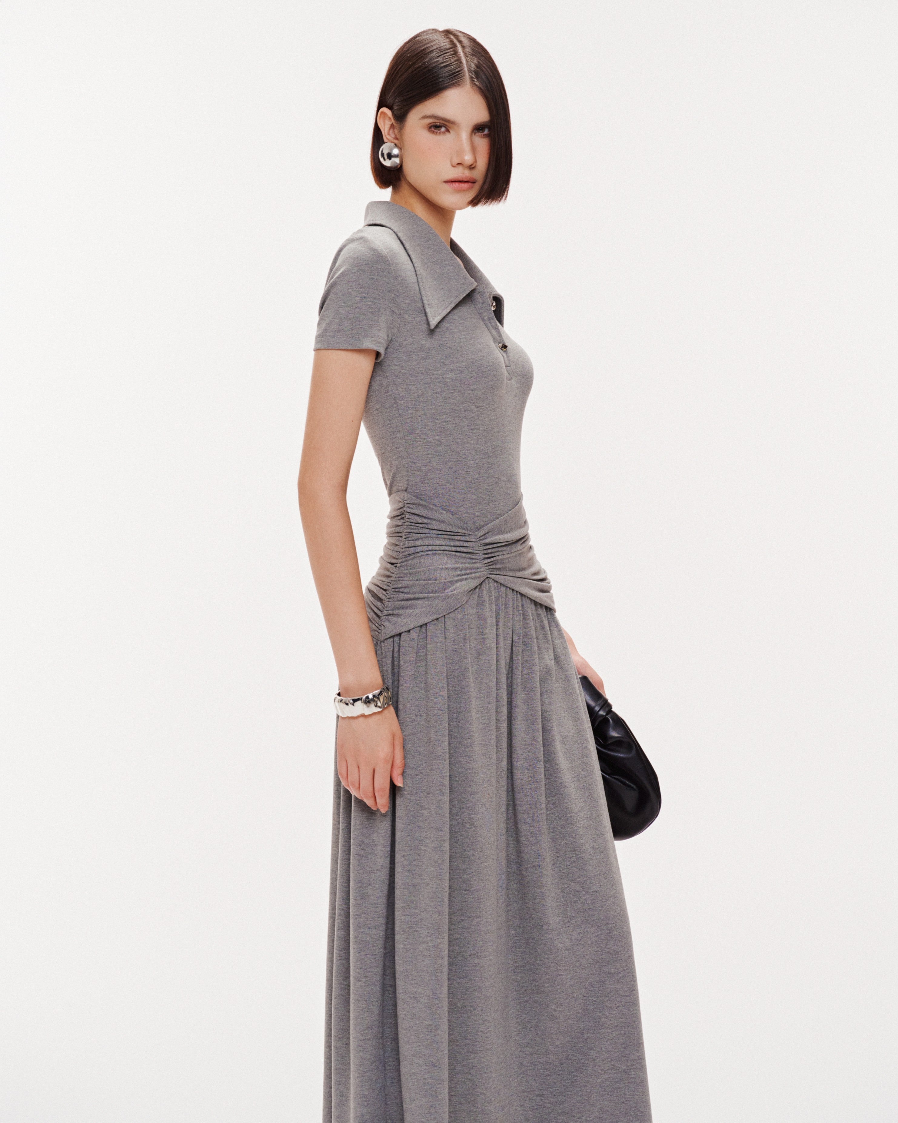 Long Smocked Waist Polo Dress