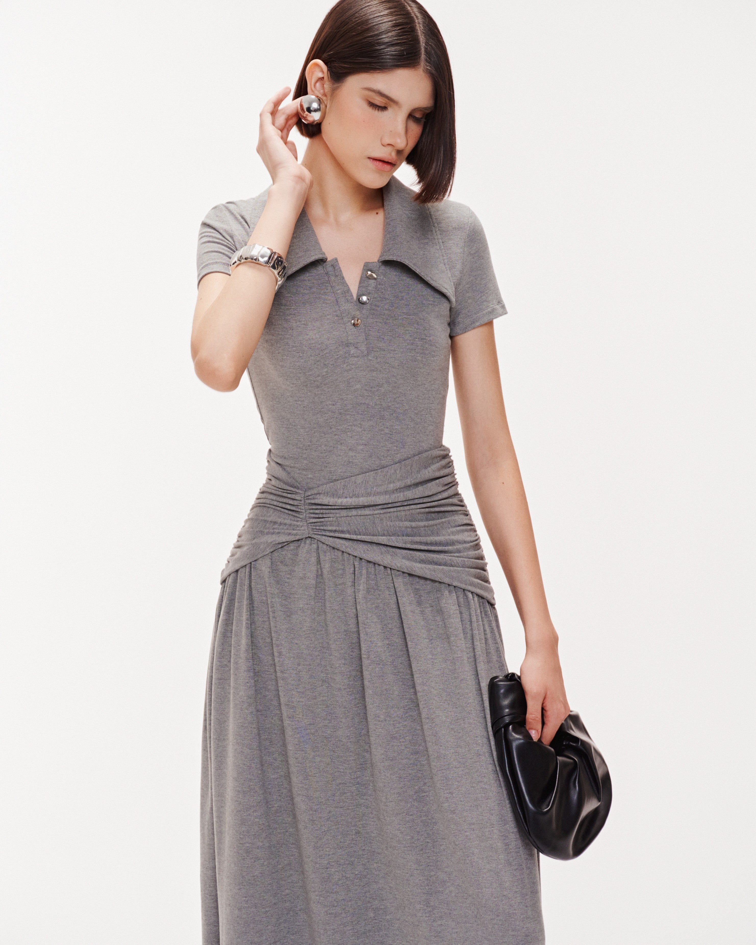 Long Smocked Waist Polo Dress