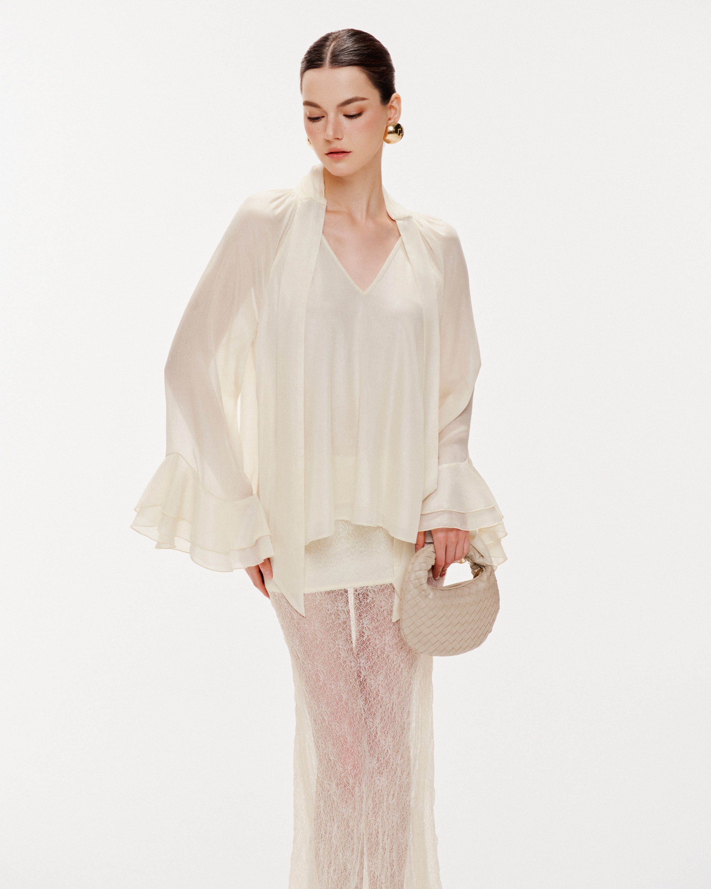 Flared Sleeve Long-Tail Top