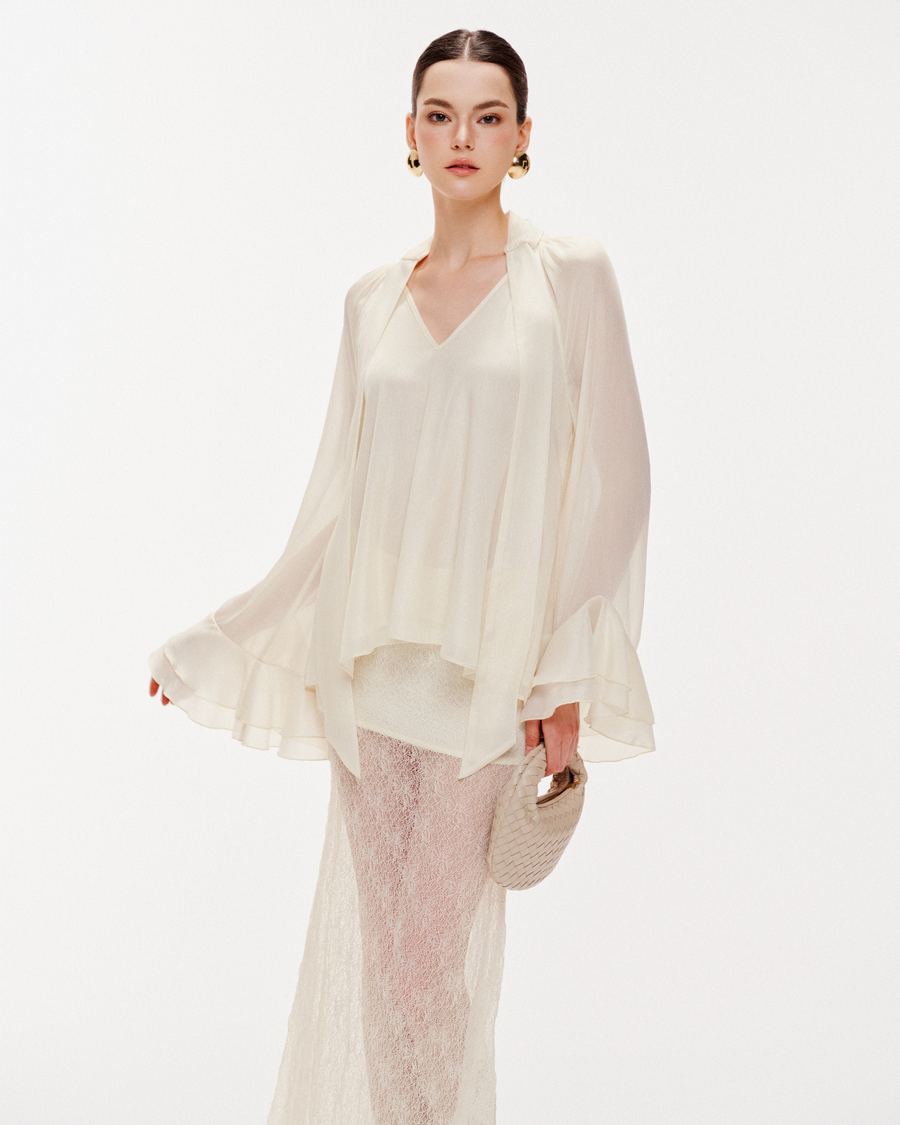 Flared Sleeve Long-Tail Top