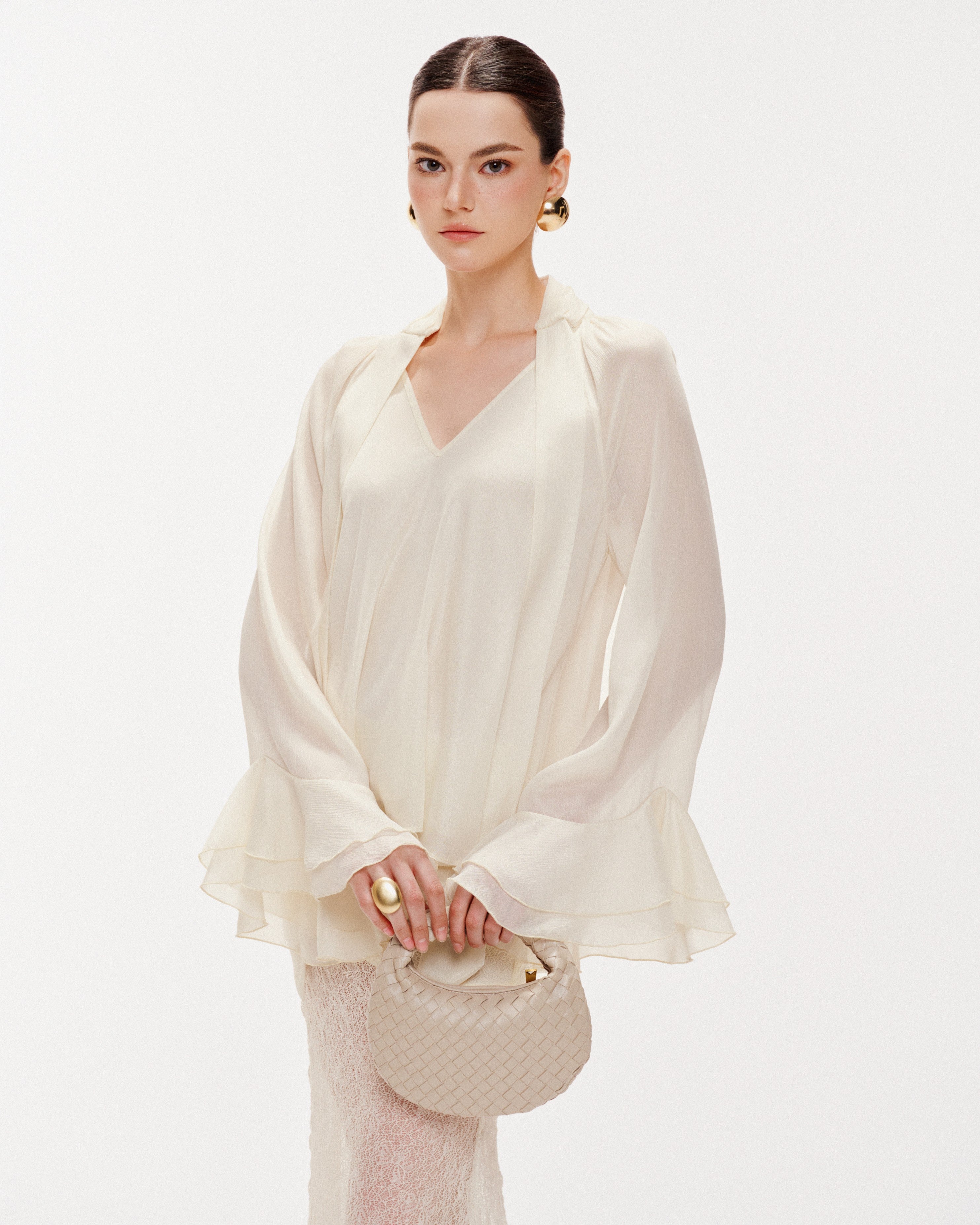 Flared Sleeve Long-Tail Top