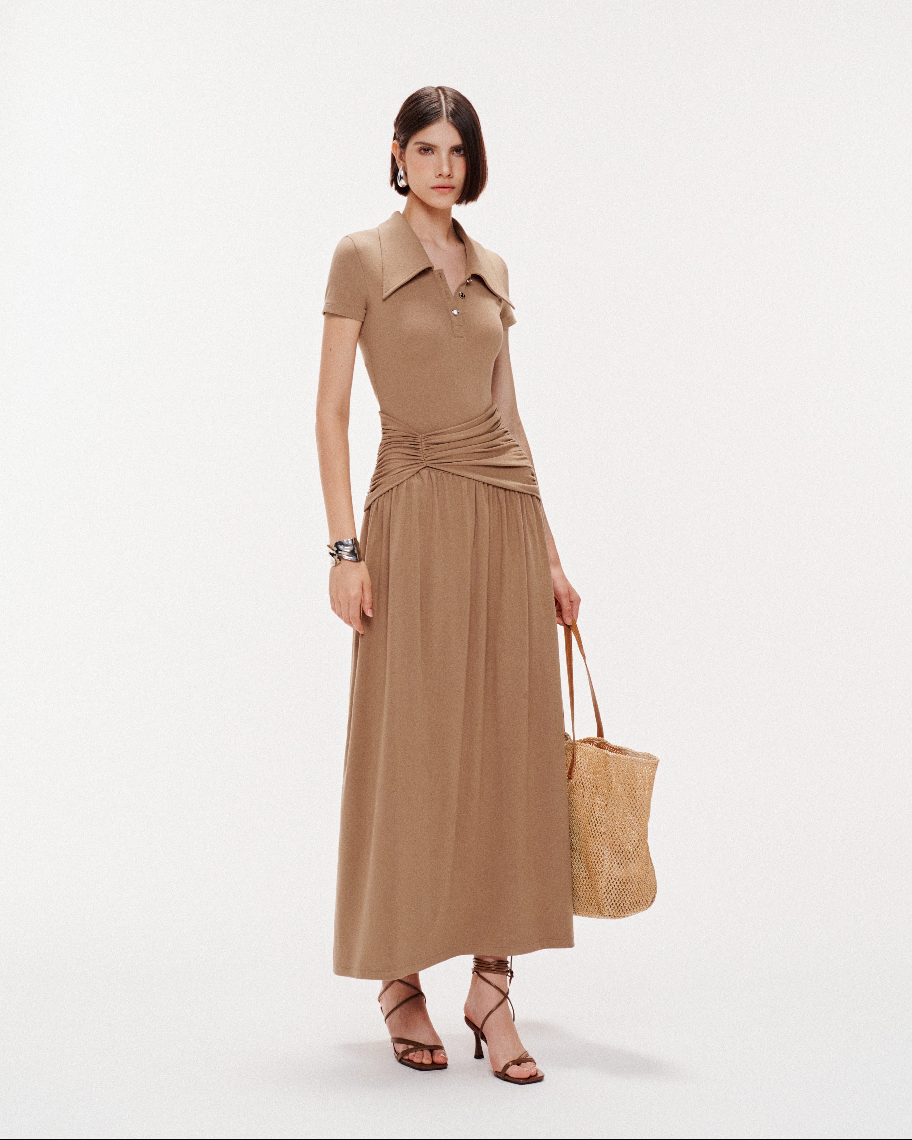 Long Smocked Waist Polo Dress
