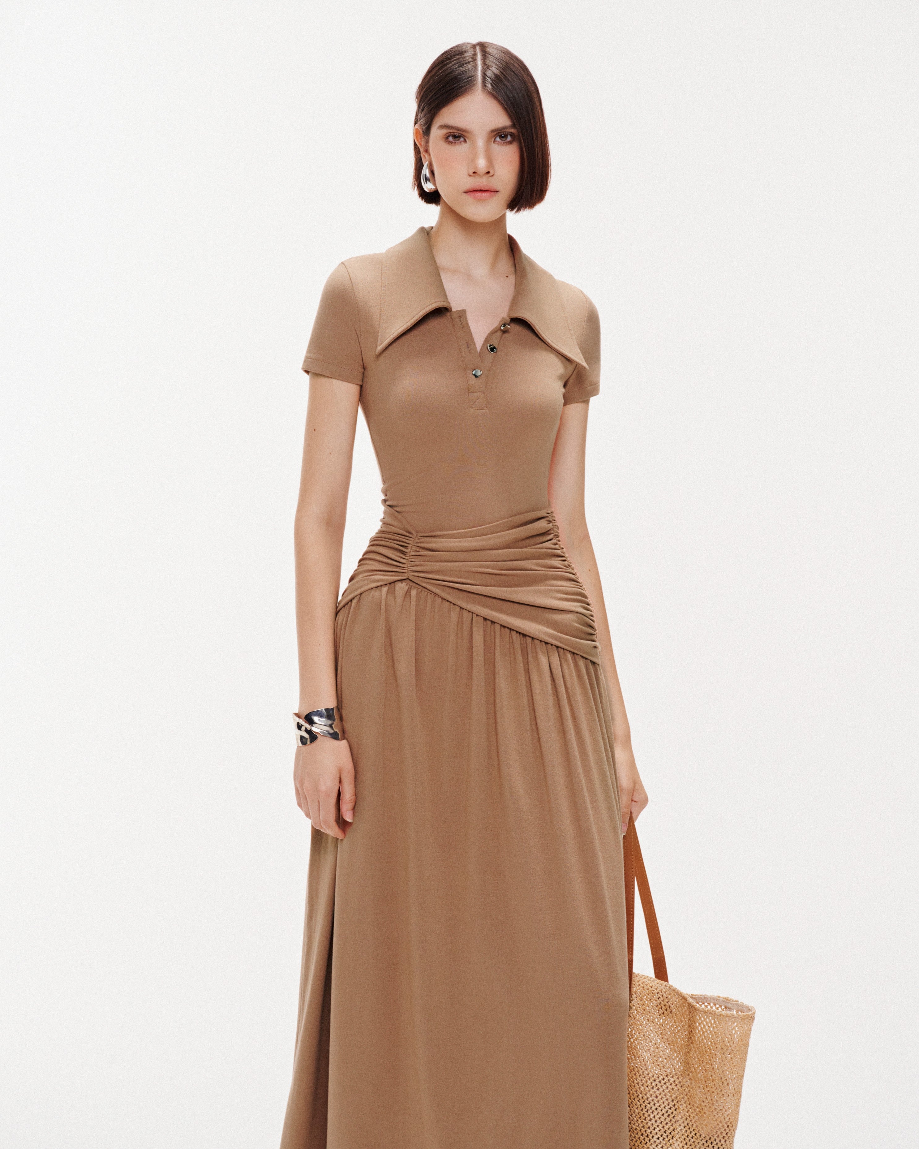 Long Smocked Waist Polo Dress