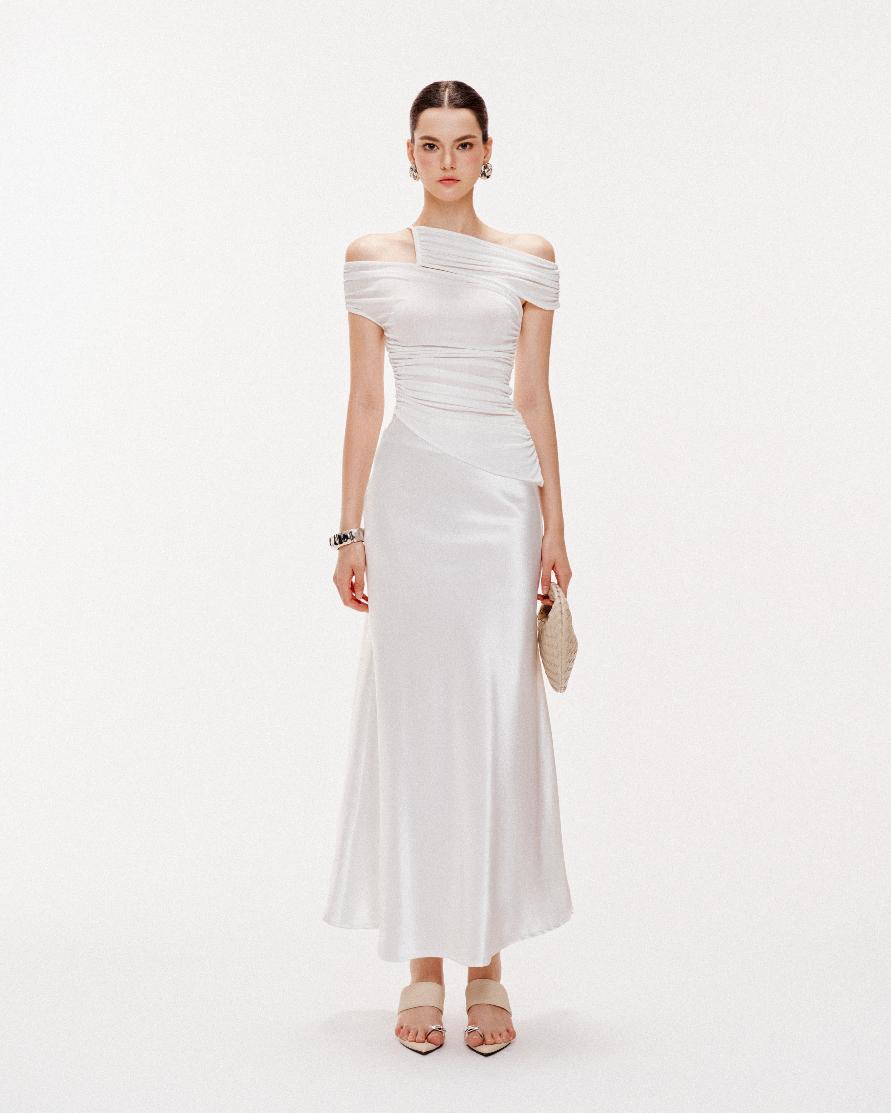 Silk Midi Long Skirt With Belt