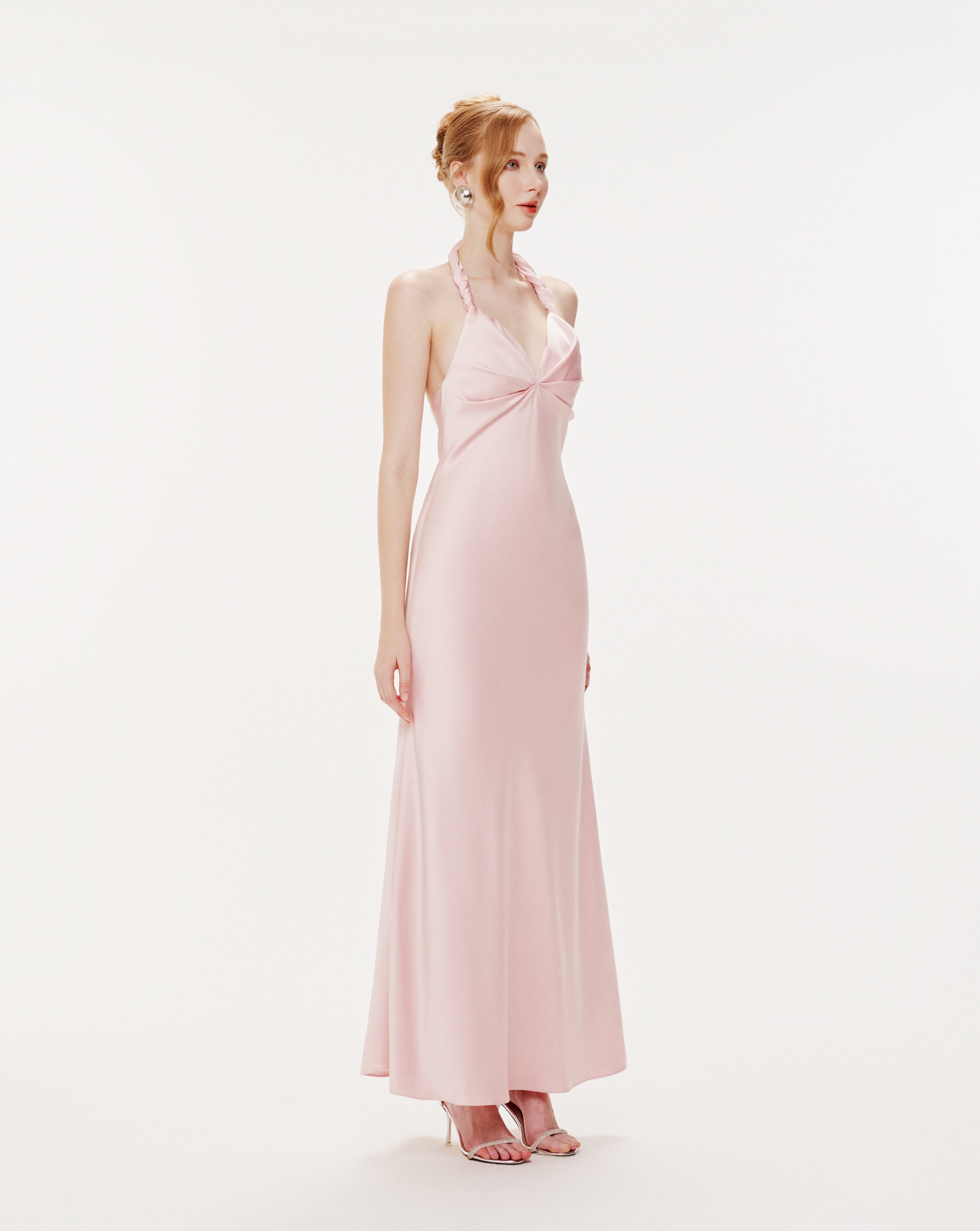 Twist-Neck Silk Midi Dress