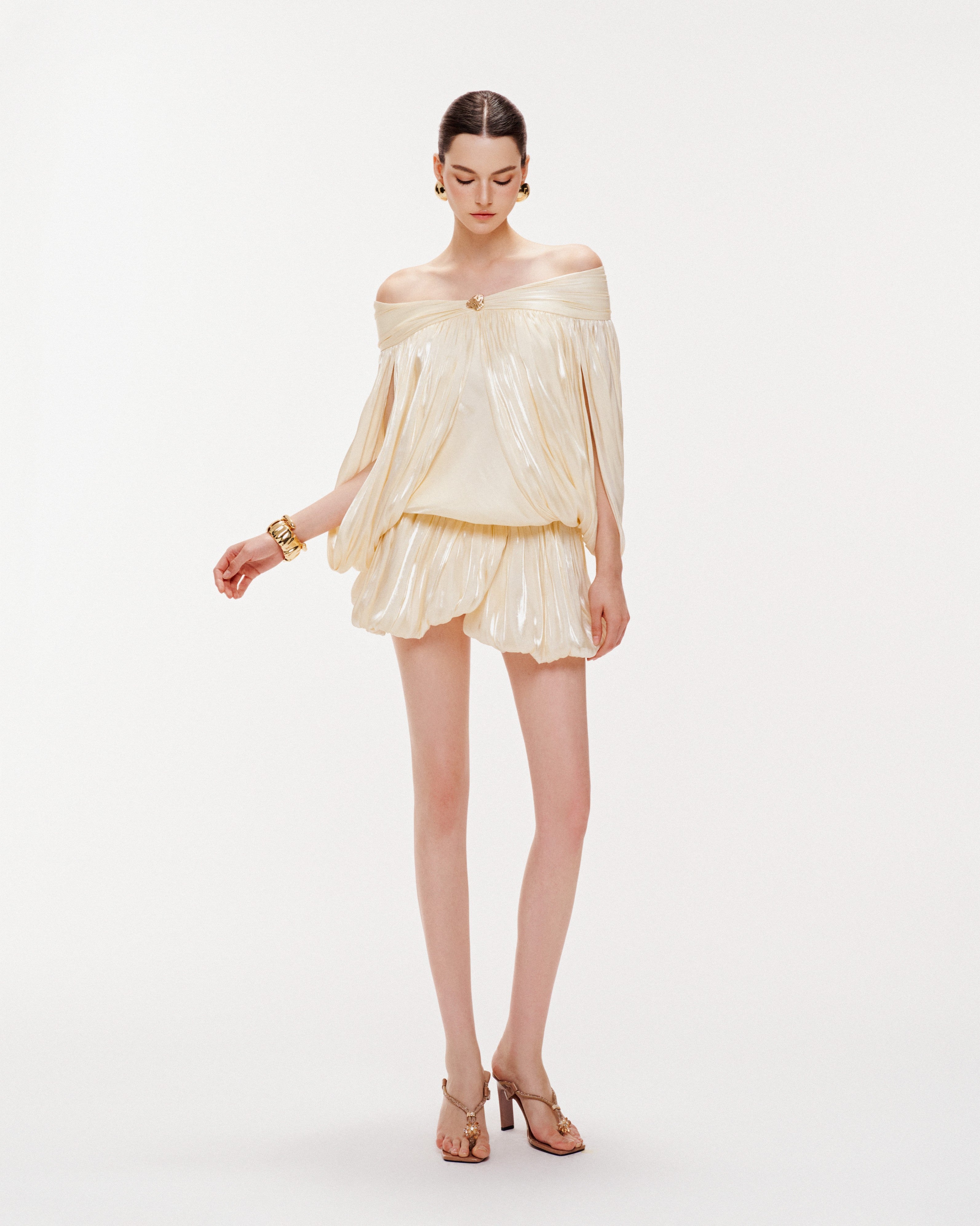 Ivory Shimmer Cape Dress