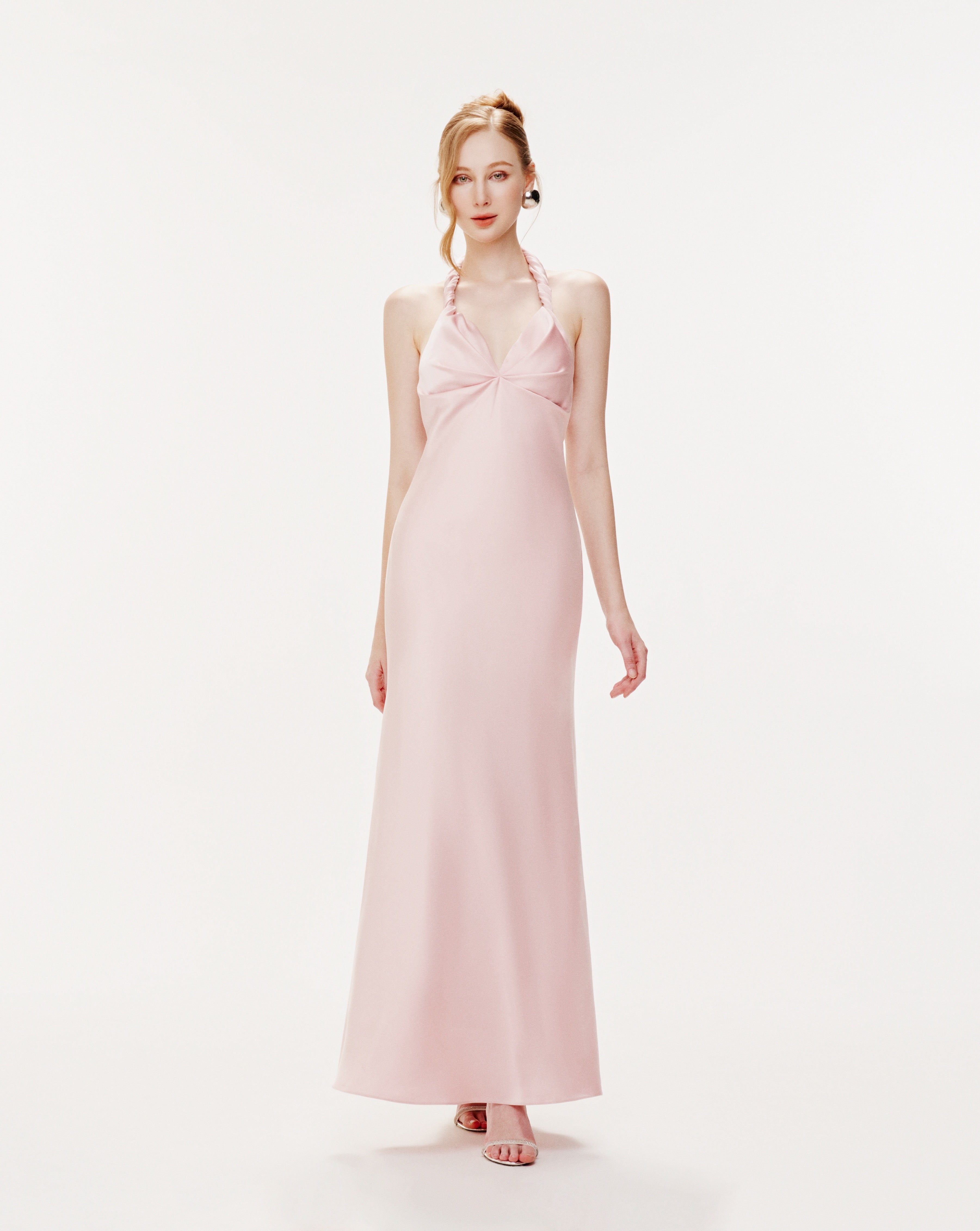 Twist-Neck Silk Midi Dress