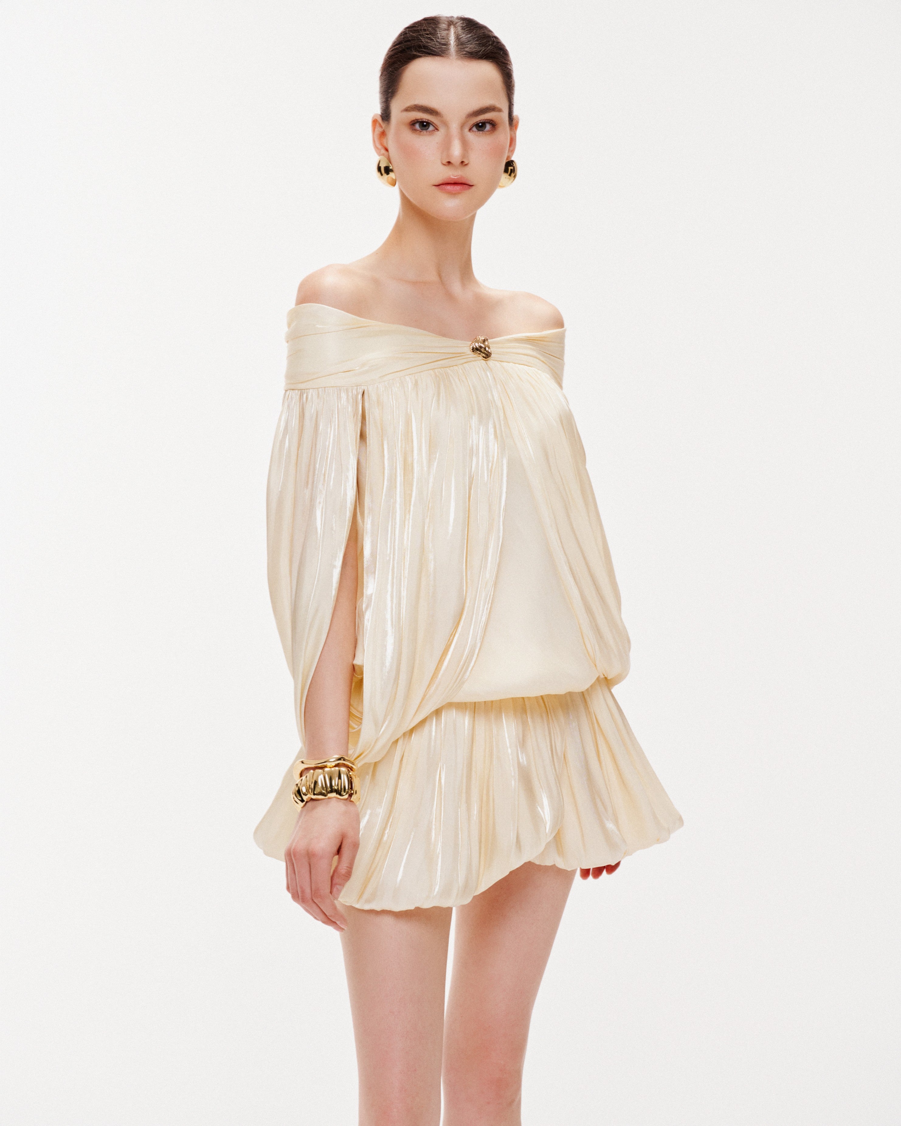 Ivory Shimmer Cape Dress