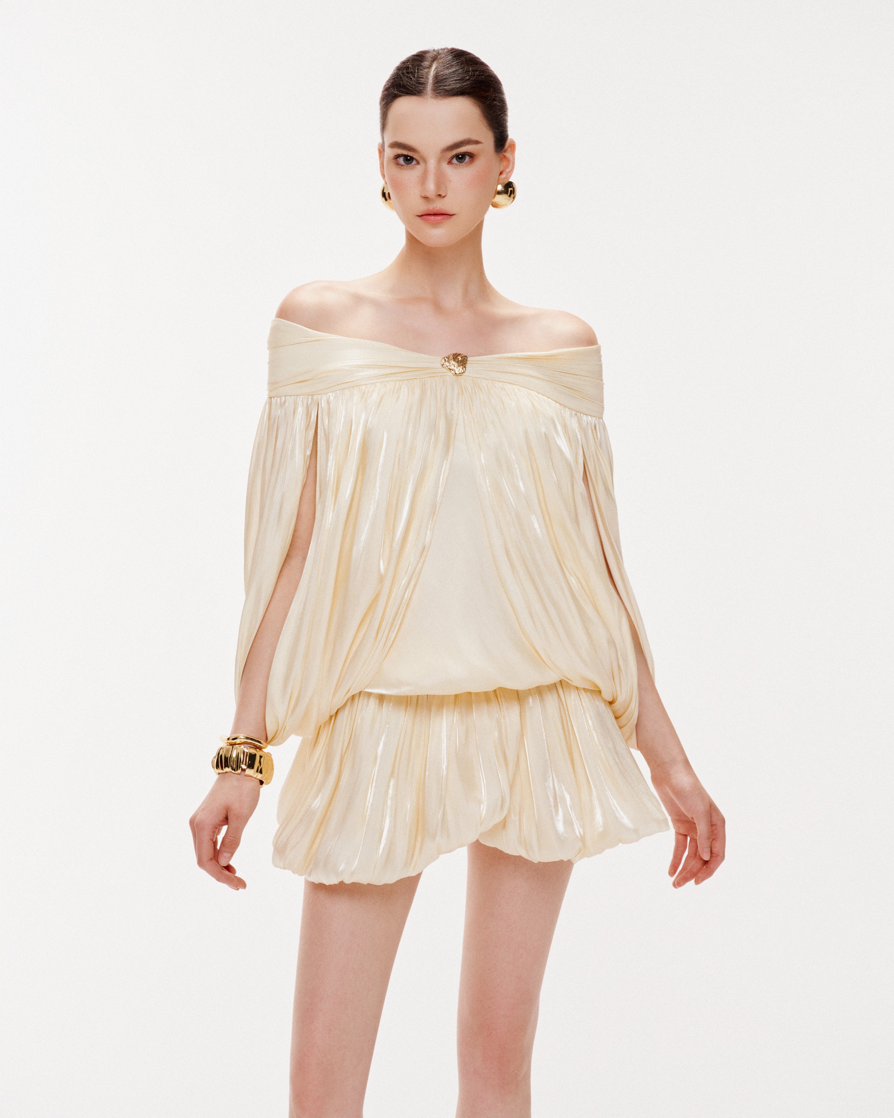 Ivory Shimmer Cape Dress