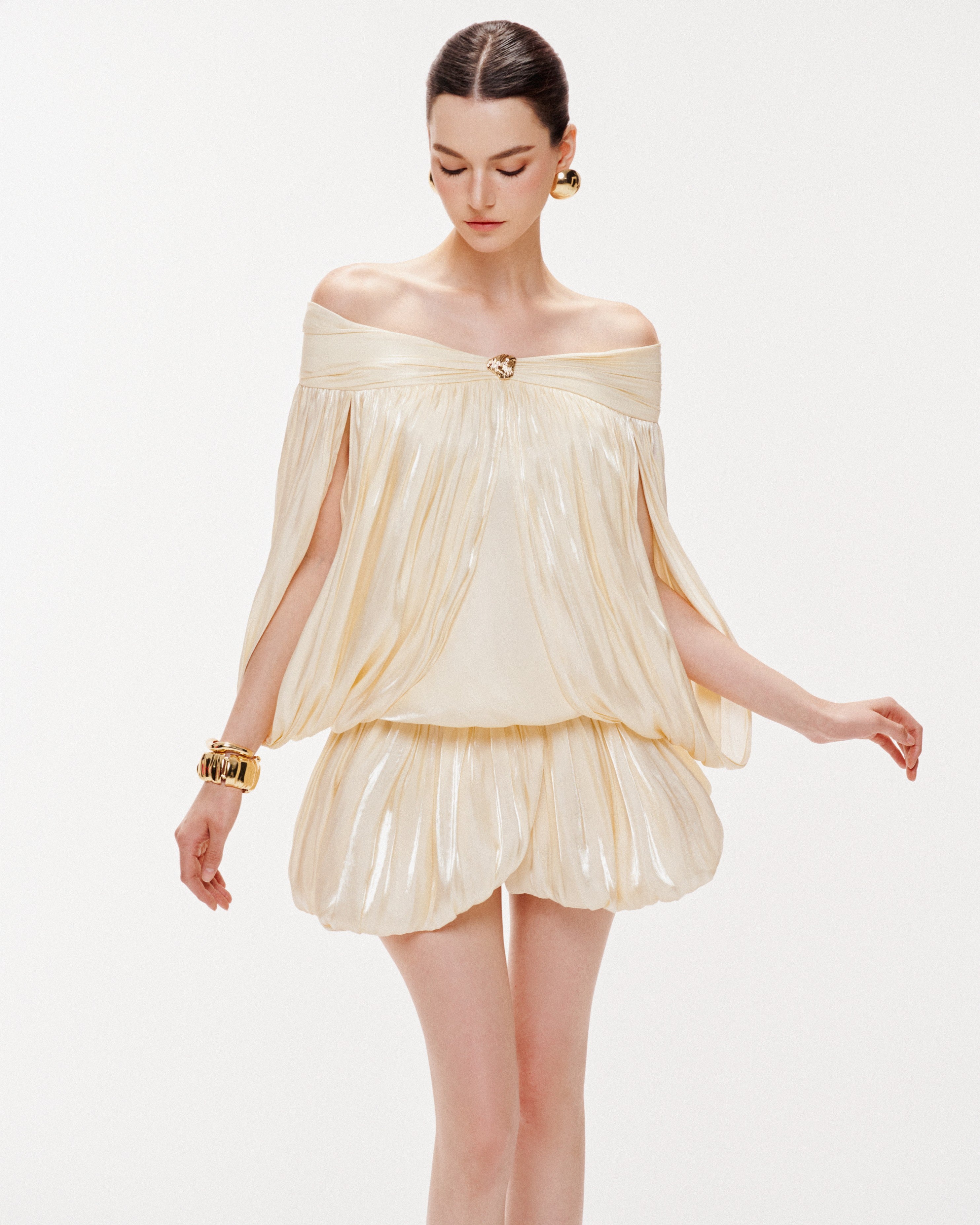 Ivory Shimmer Cape Dress