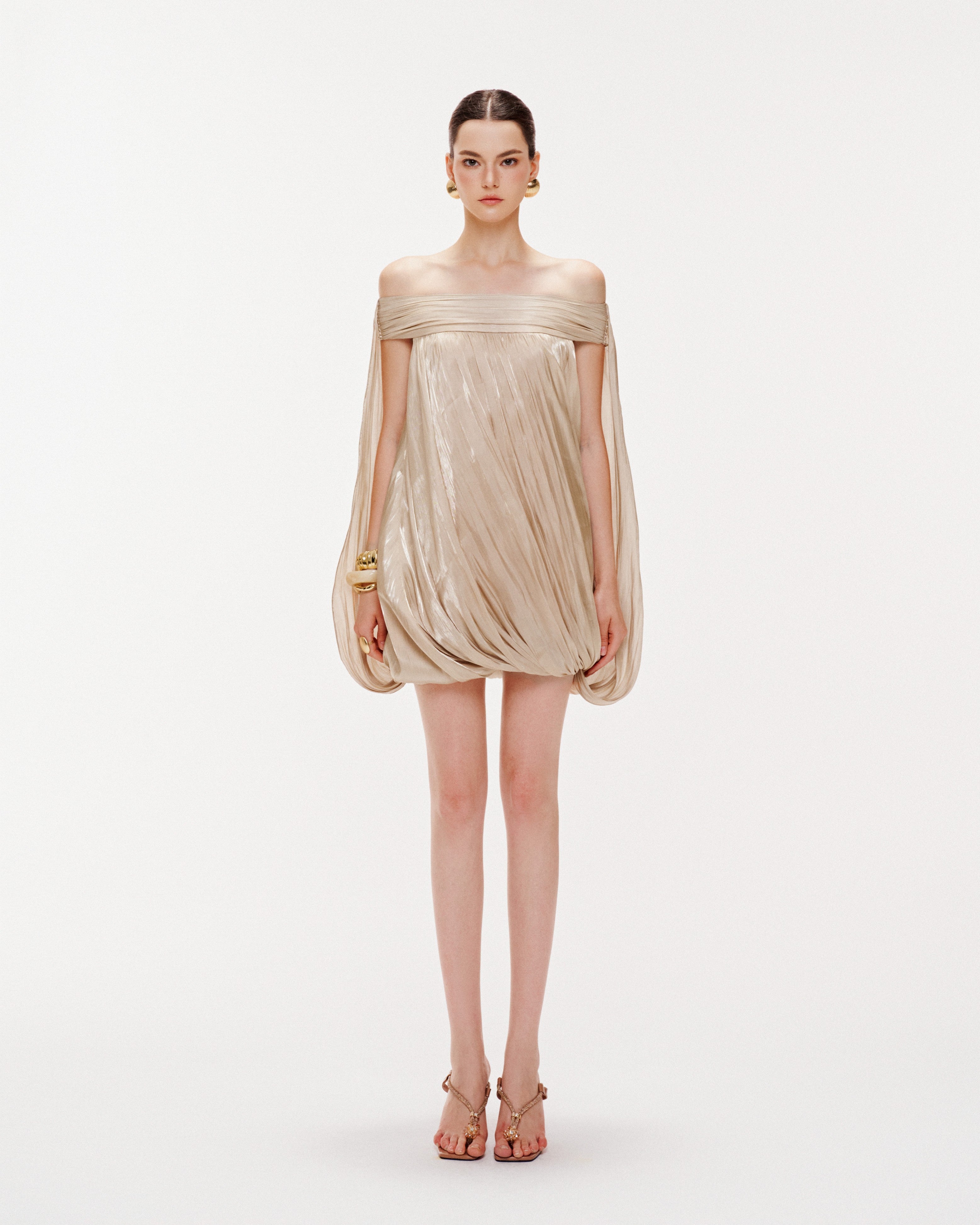 mushroom silk dress Enza Costa - Silk Rib Off Shoulder Fluid Dress