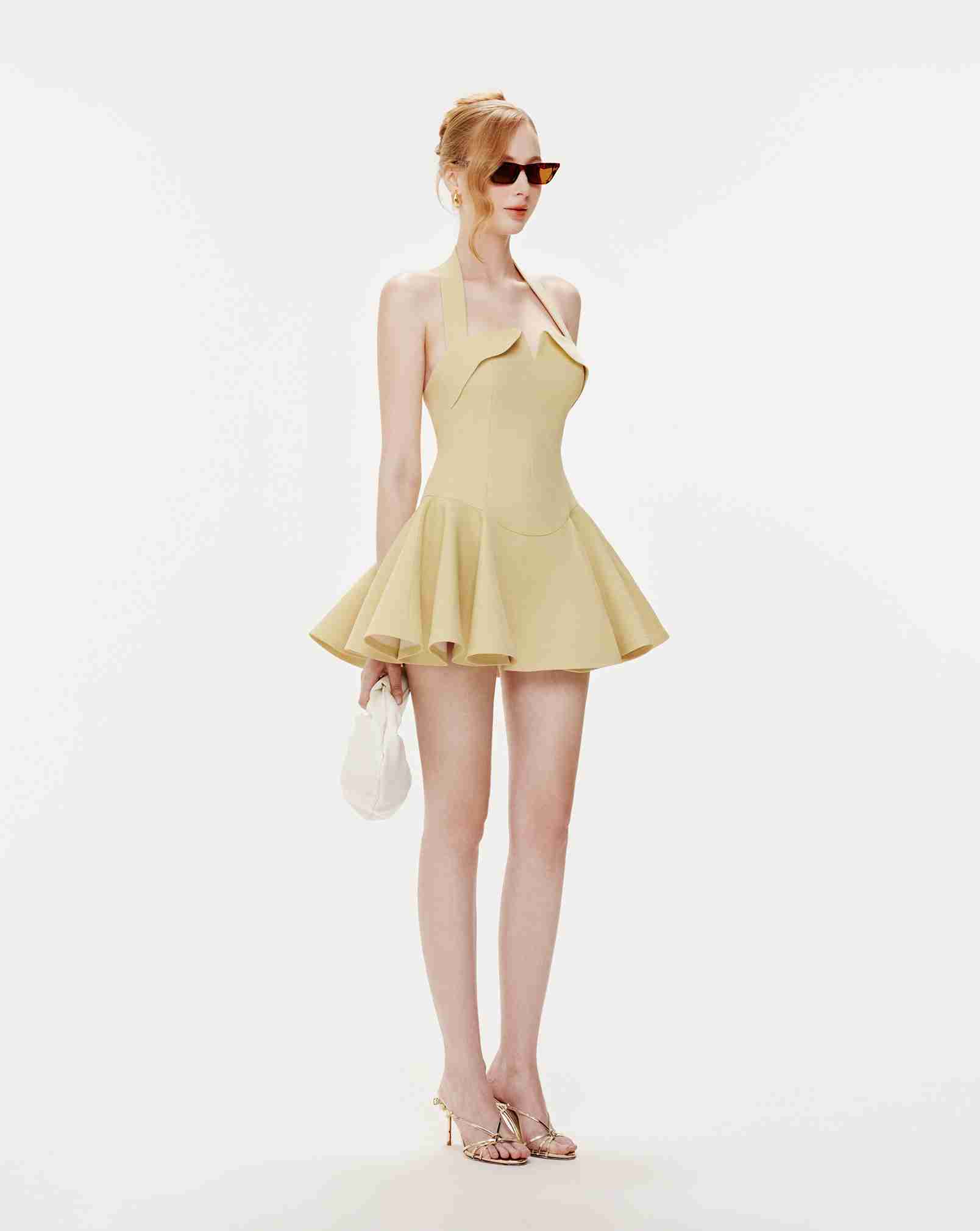Yellow V-Neck Flare Dress