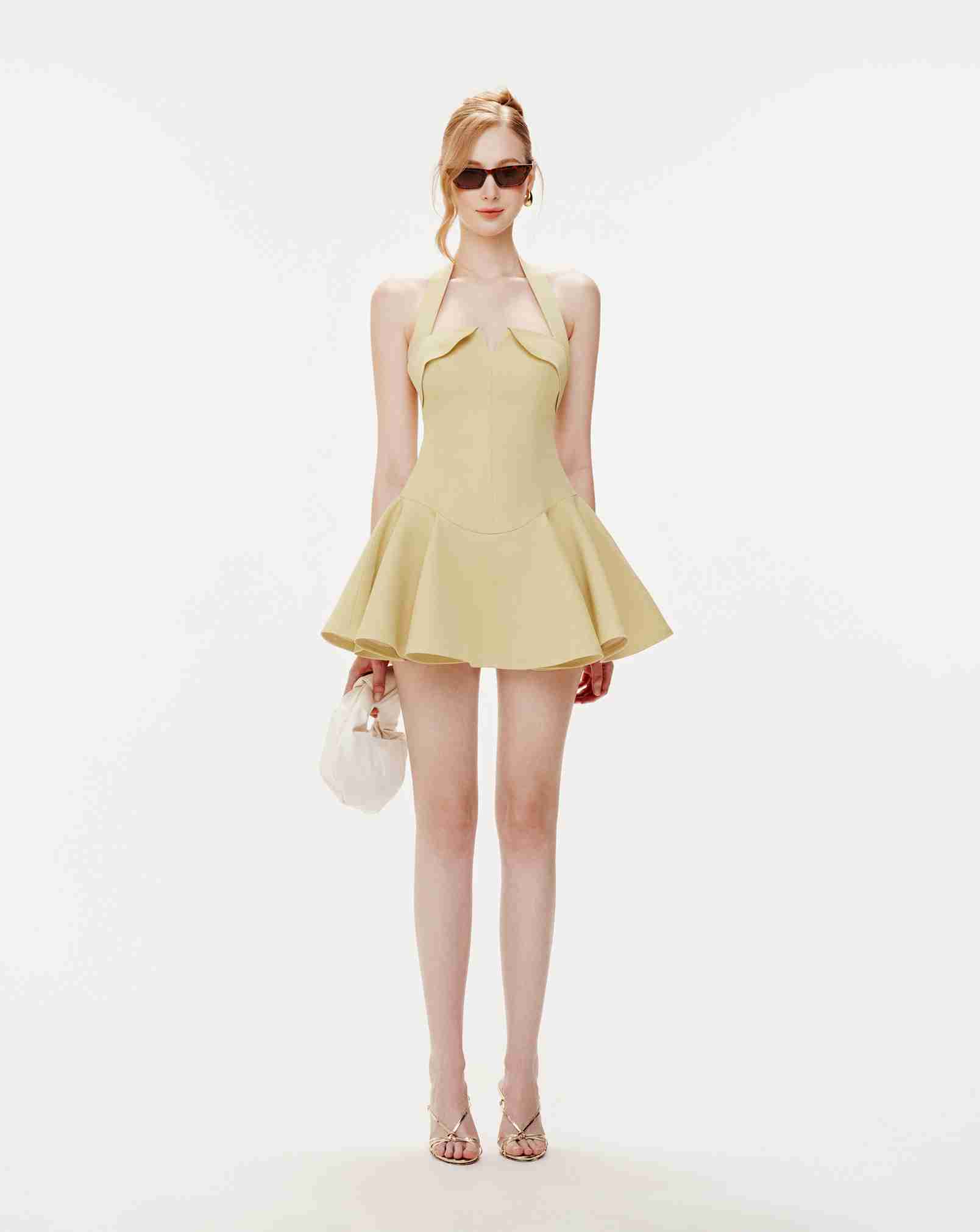 Yellow V-Neck Flare Dress