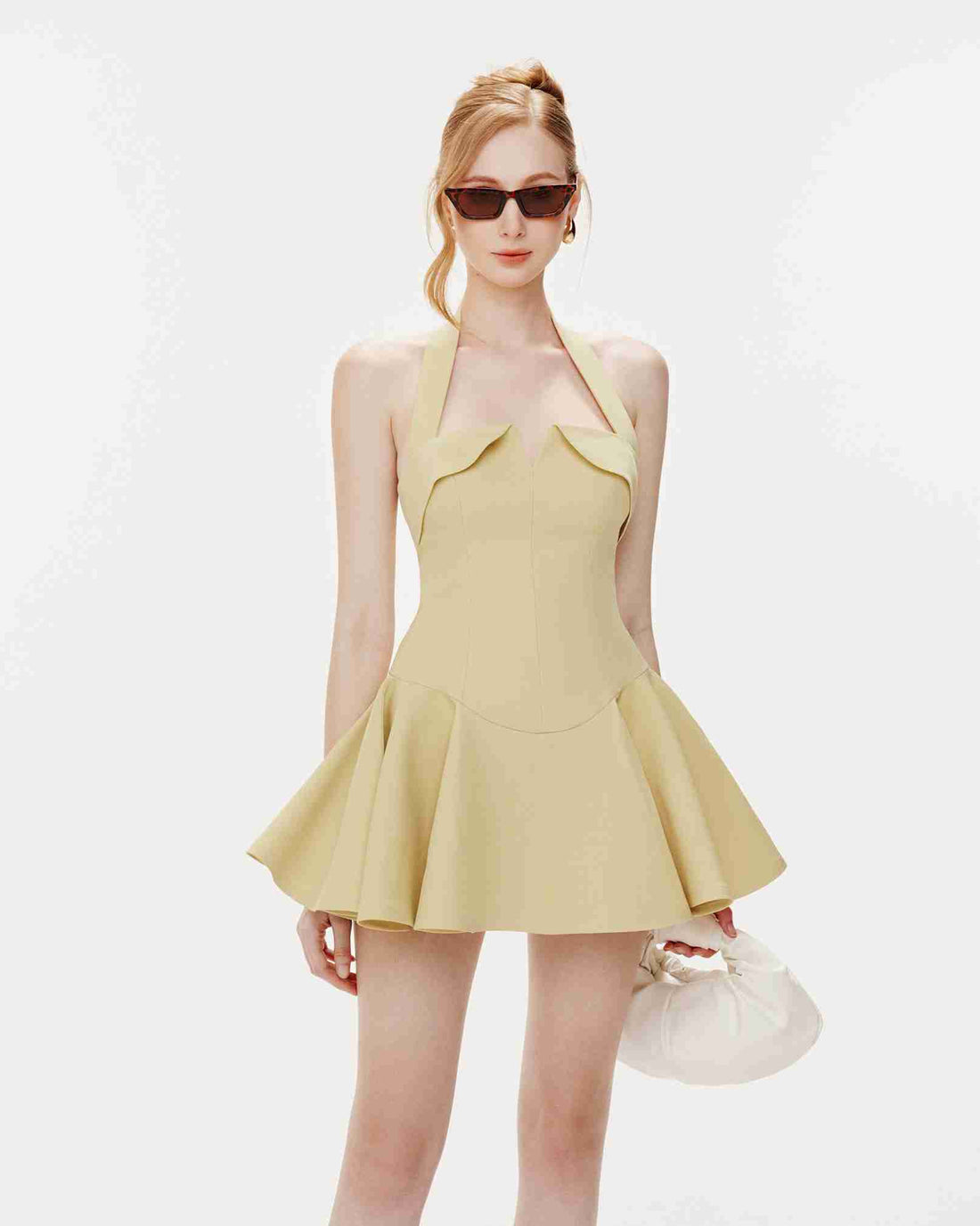 Yellow V-Neck Flare Dress