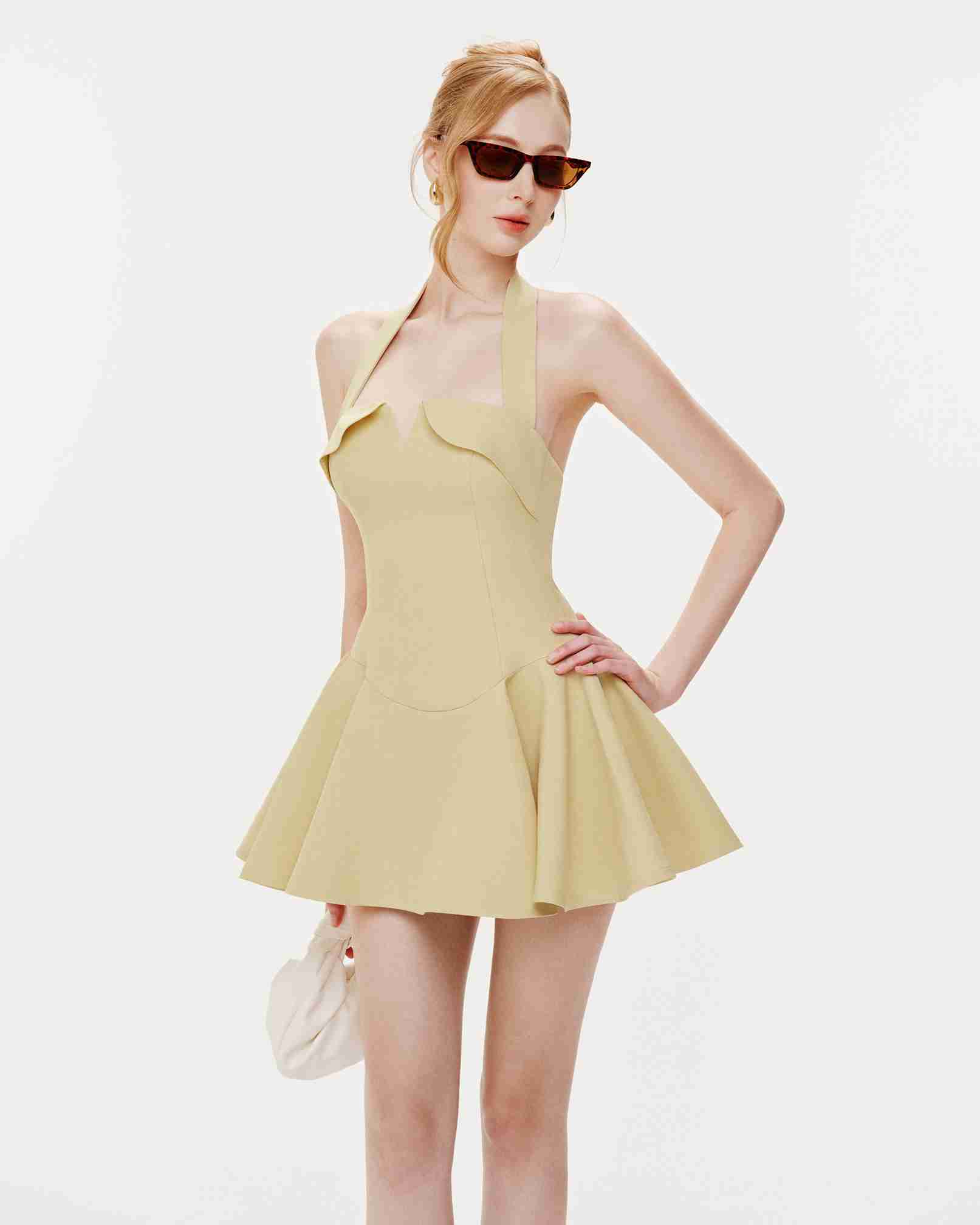 Yellow V-Neck Flare Dress