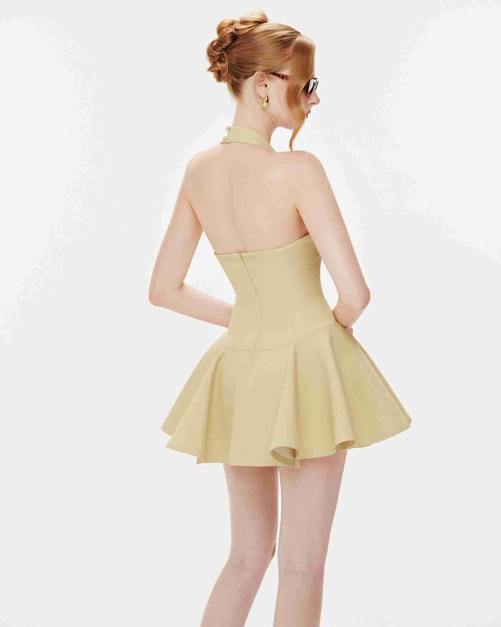 Yellow V-Neck Flare Dress