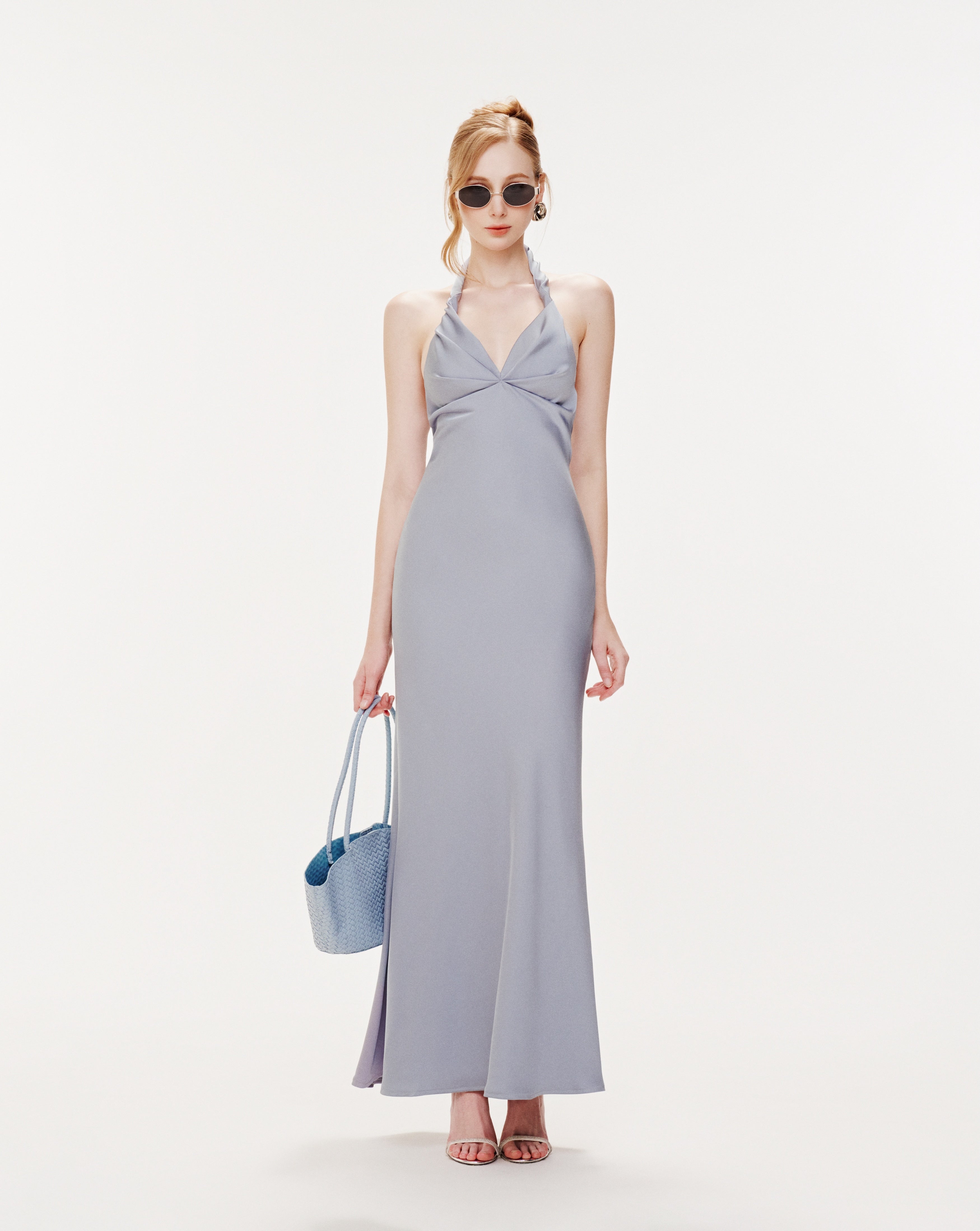 Twist-Neck Silk Midi Dress