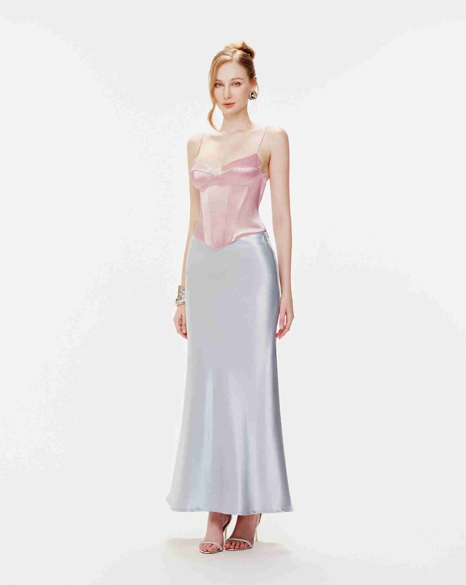 Silk Midi Long Skirt With Belt