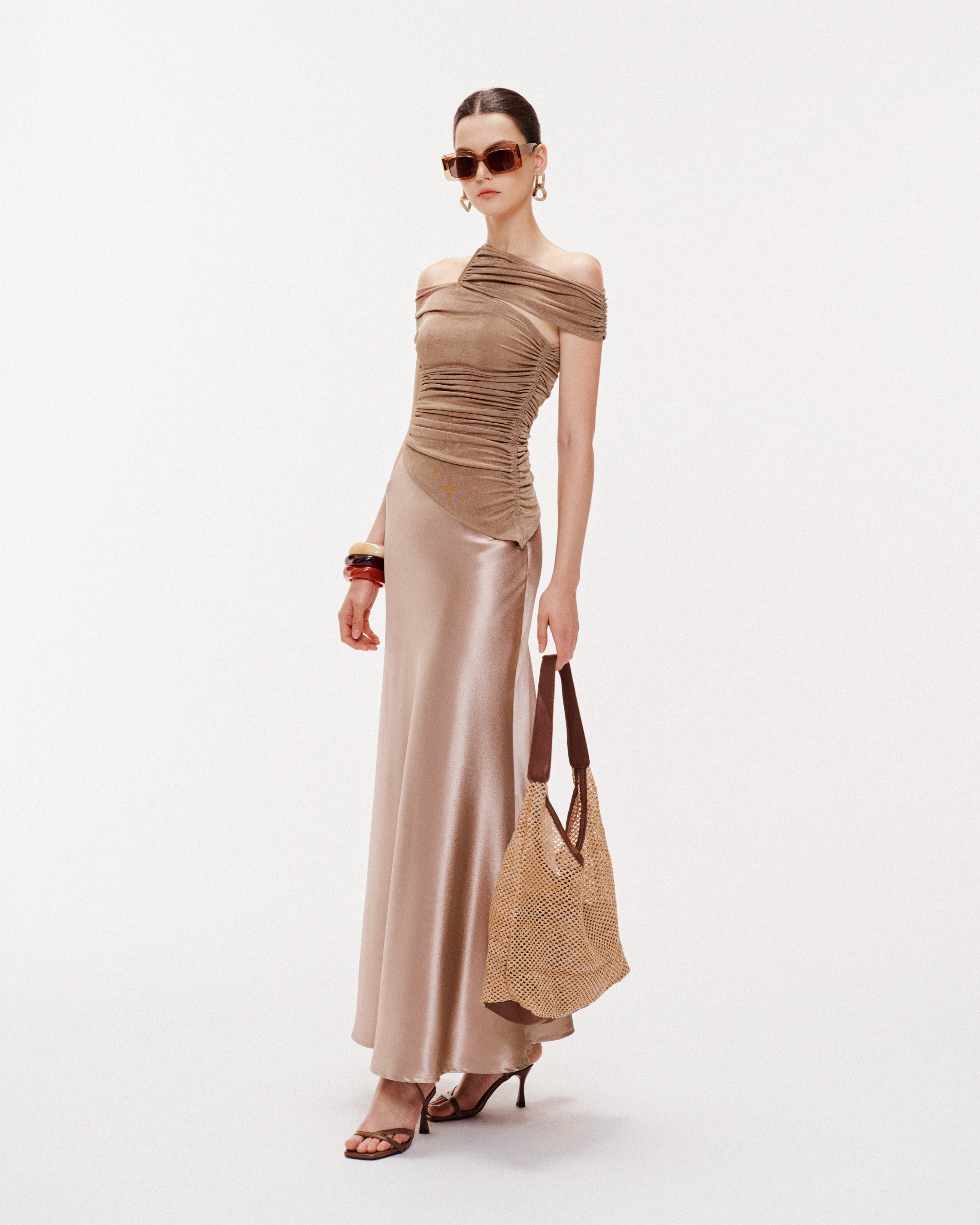 Silk Midi Long Skirt With Belt