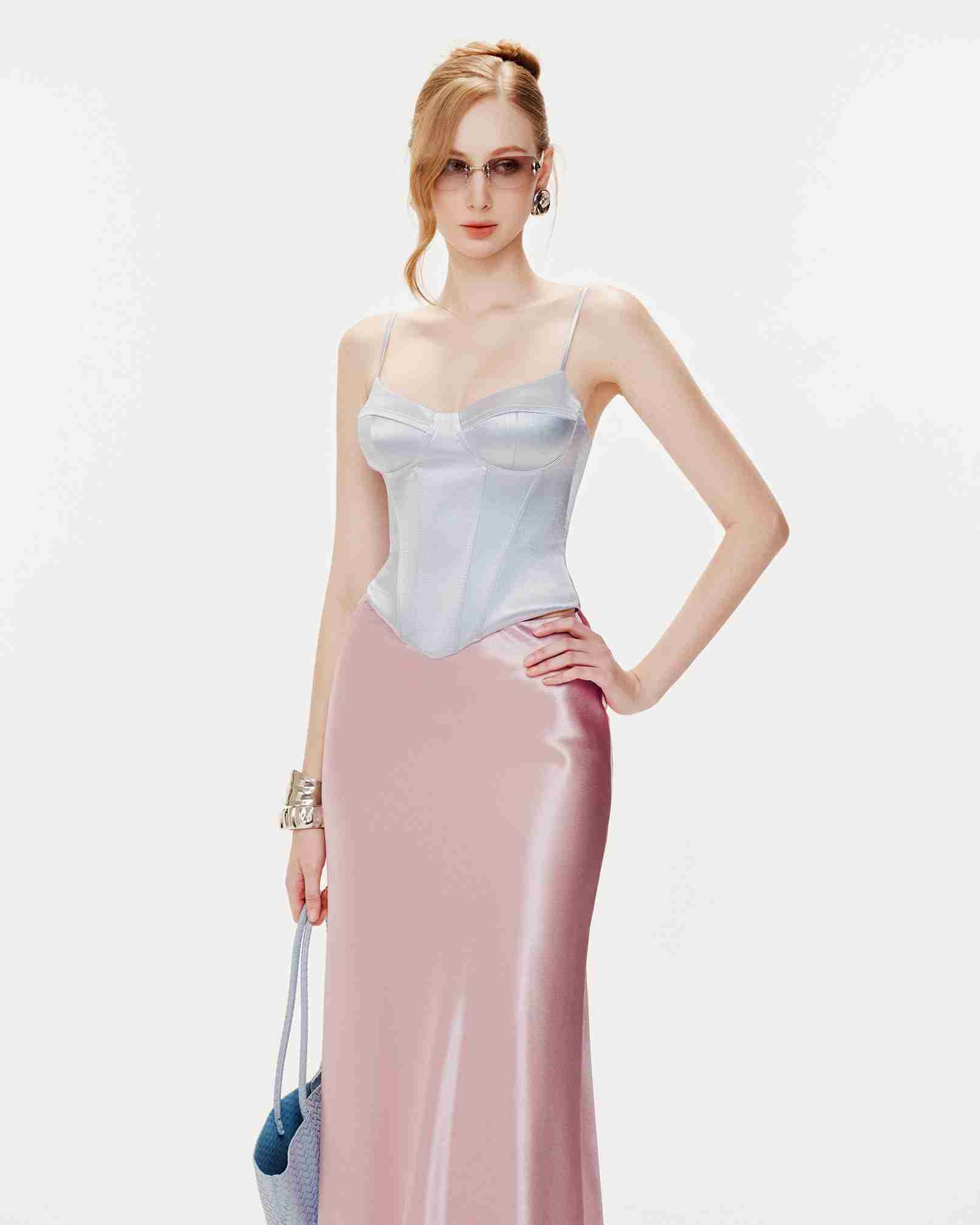 Silk Midi Long Skirt With Belt