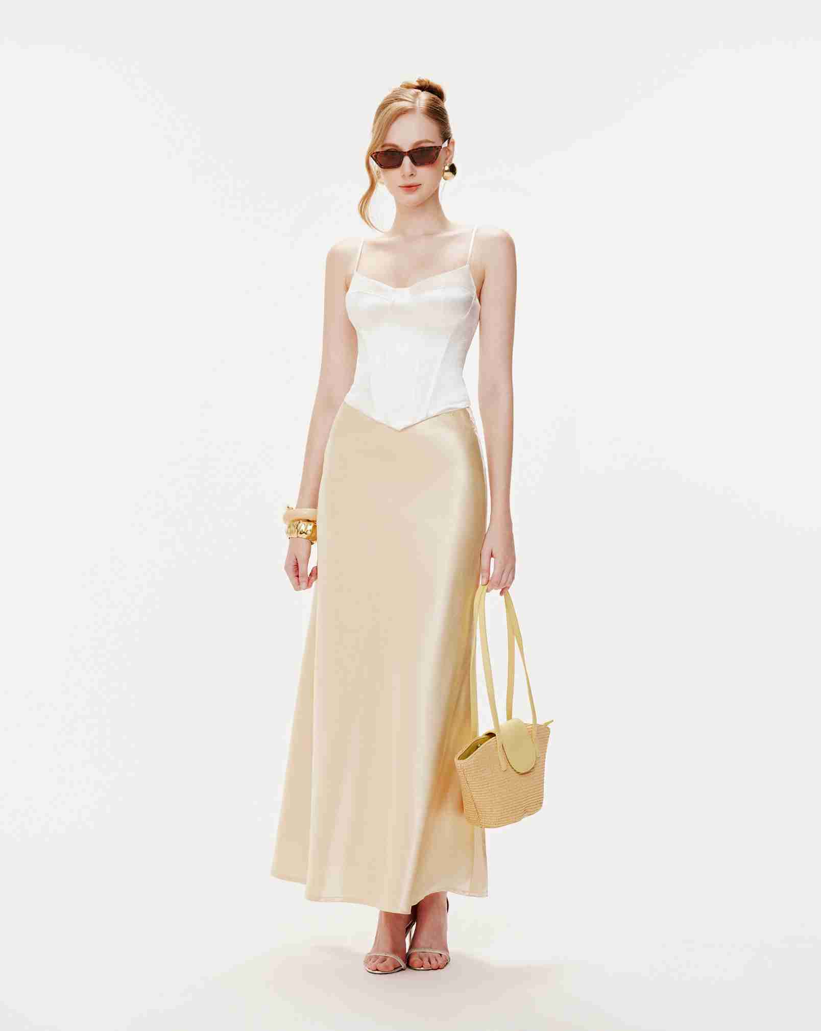 Silk Midi Long Skirt With Belt
