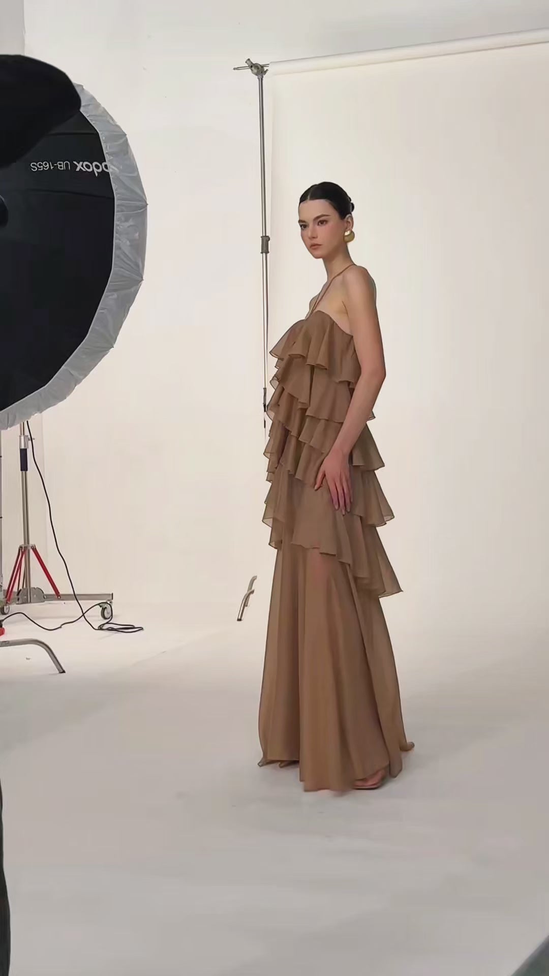 Brown 6-Tiered Maxi Dress