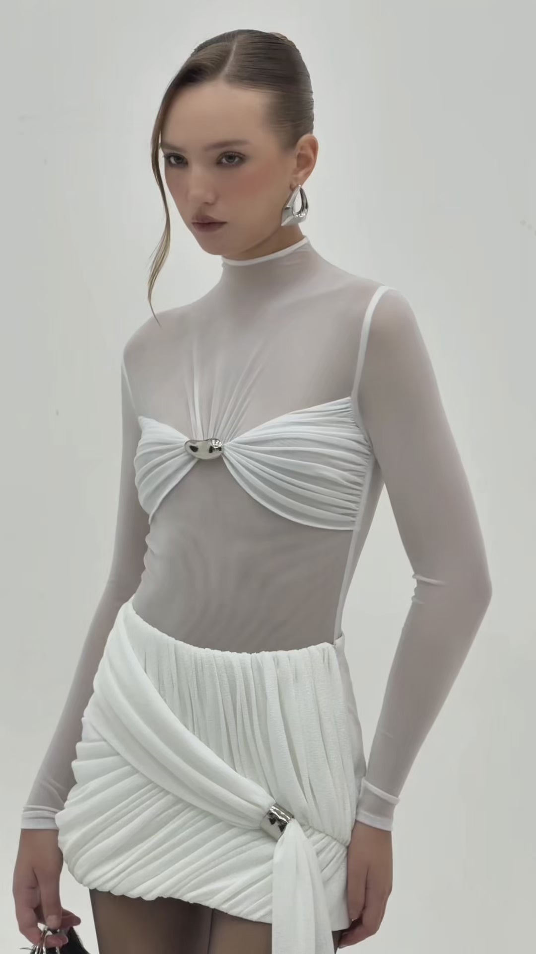 Two-Layer Bodysuit & Ruched Skirt With Pleated Drape