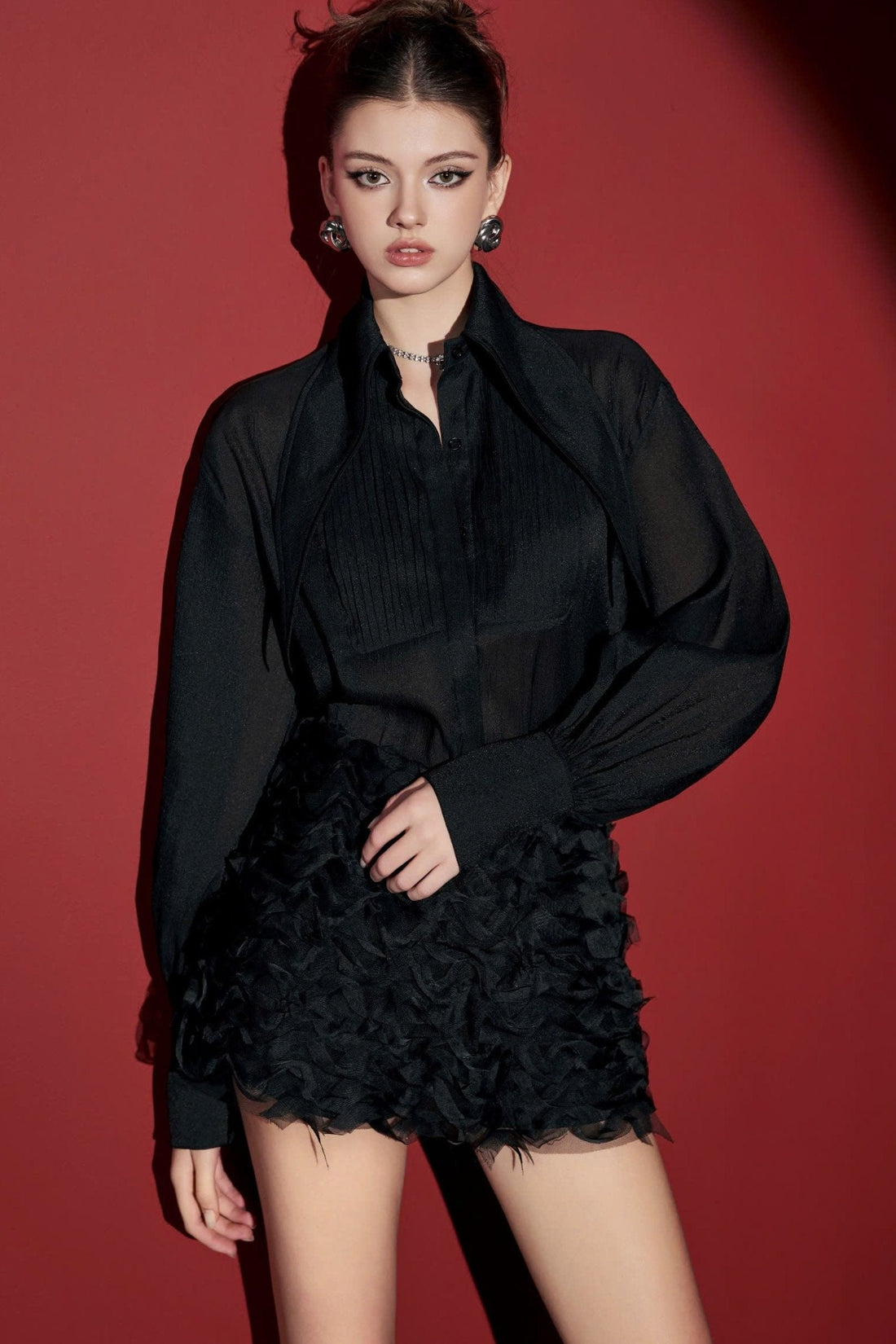 Large Collar Organza Blouse