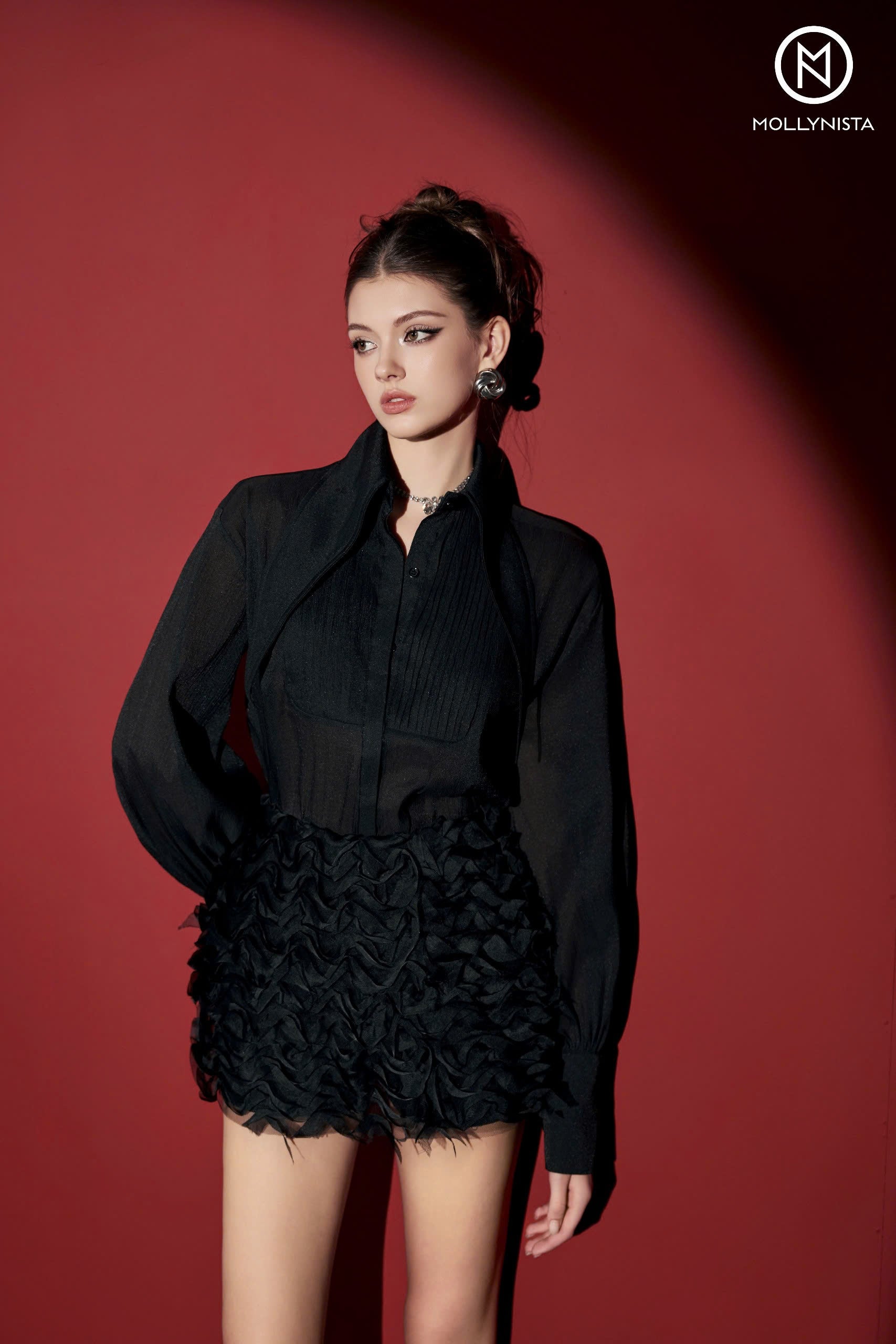 Large Collar Organza Blouse