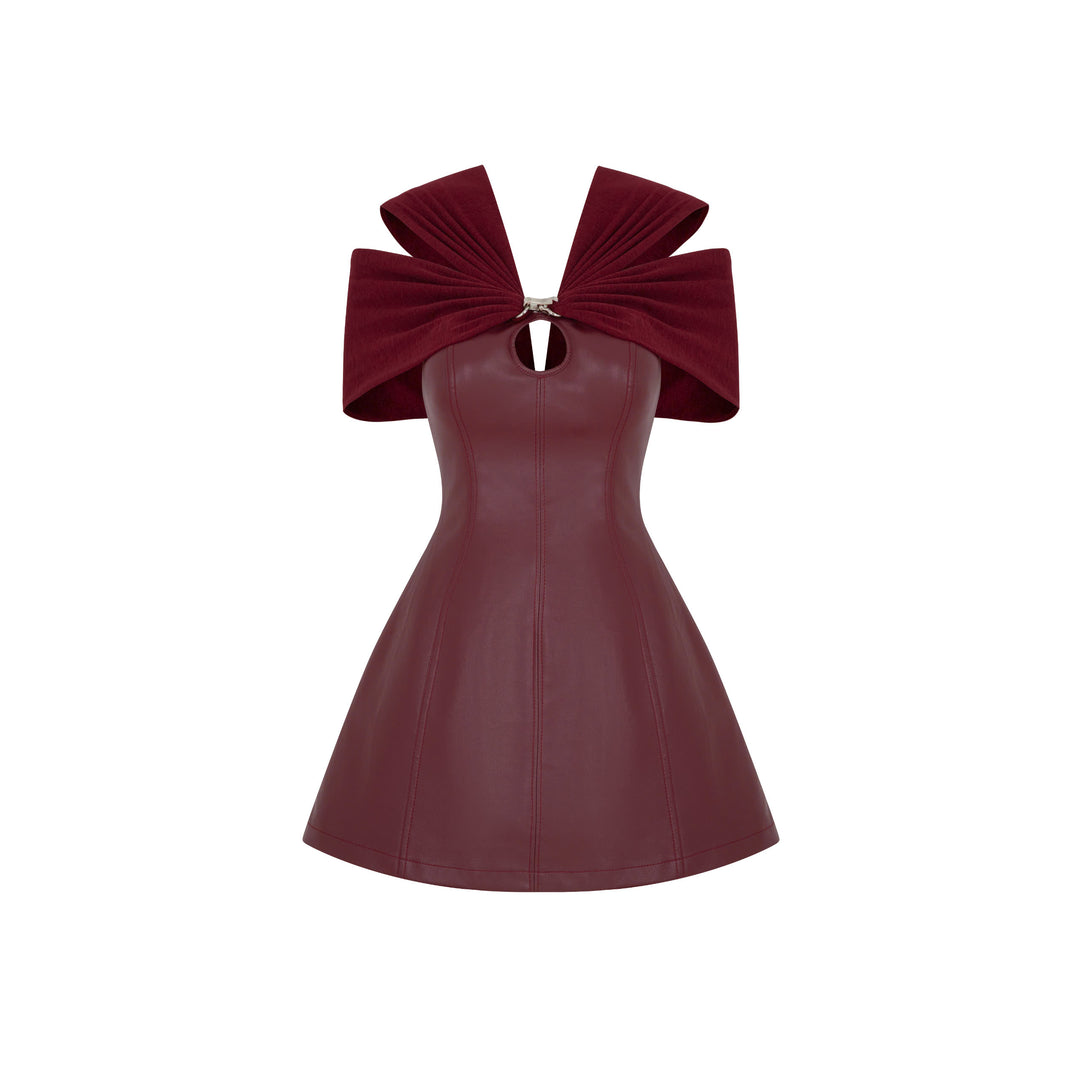 Red leather dress with silver zipper