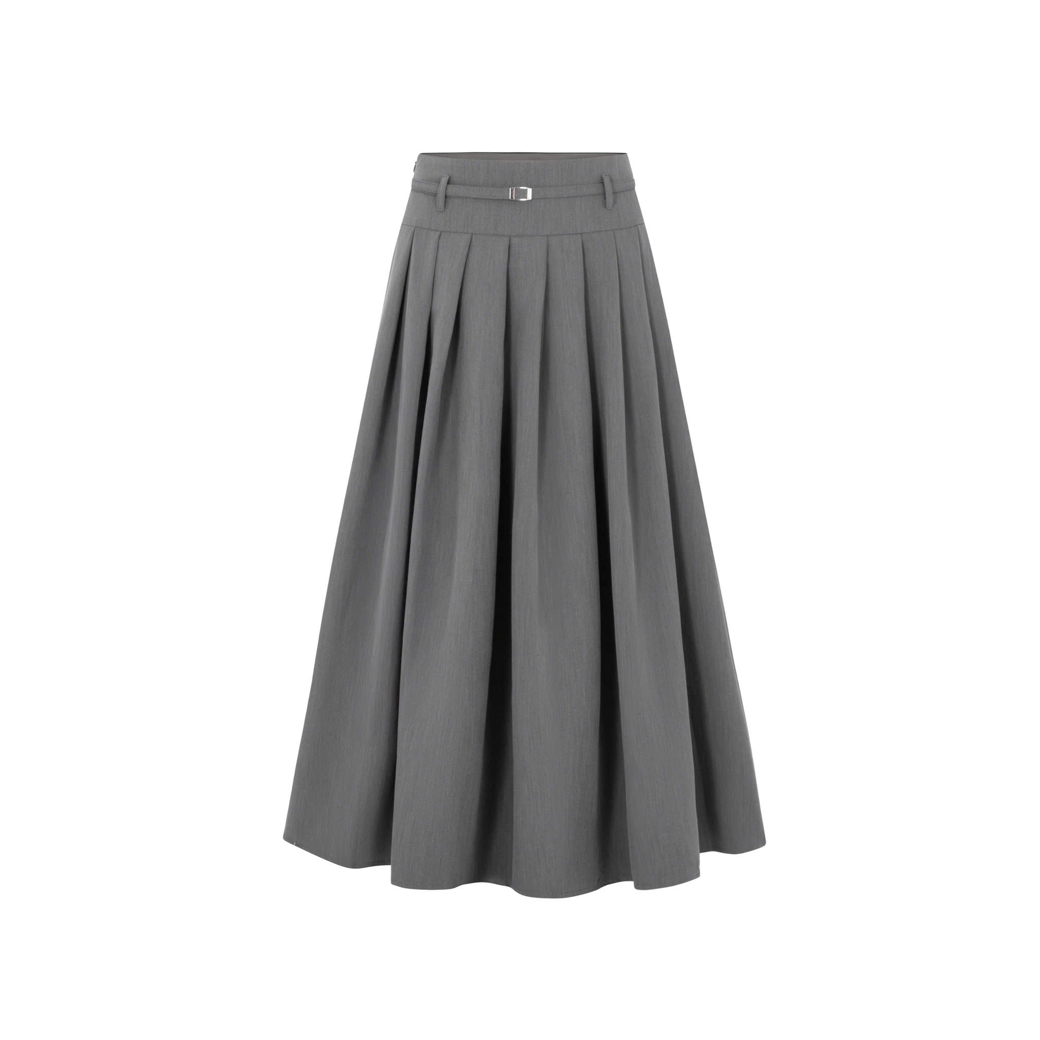 Long Pleated Skirt With Belt