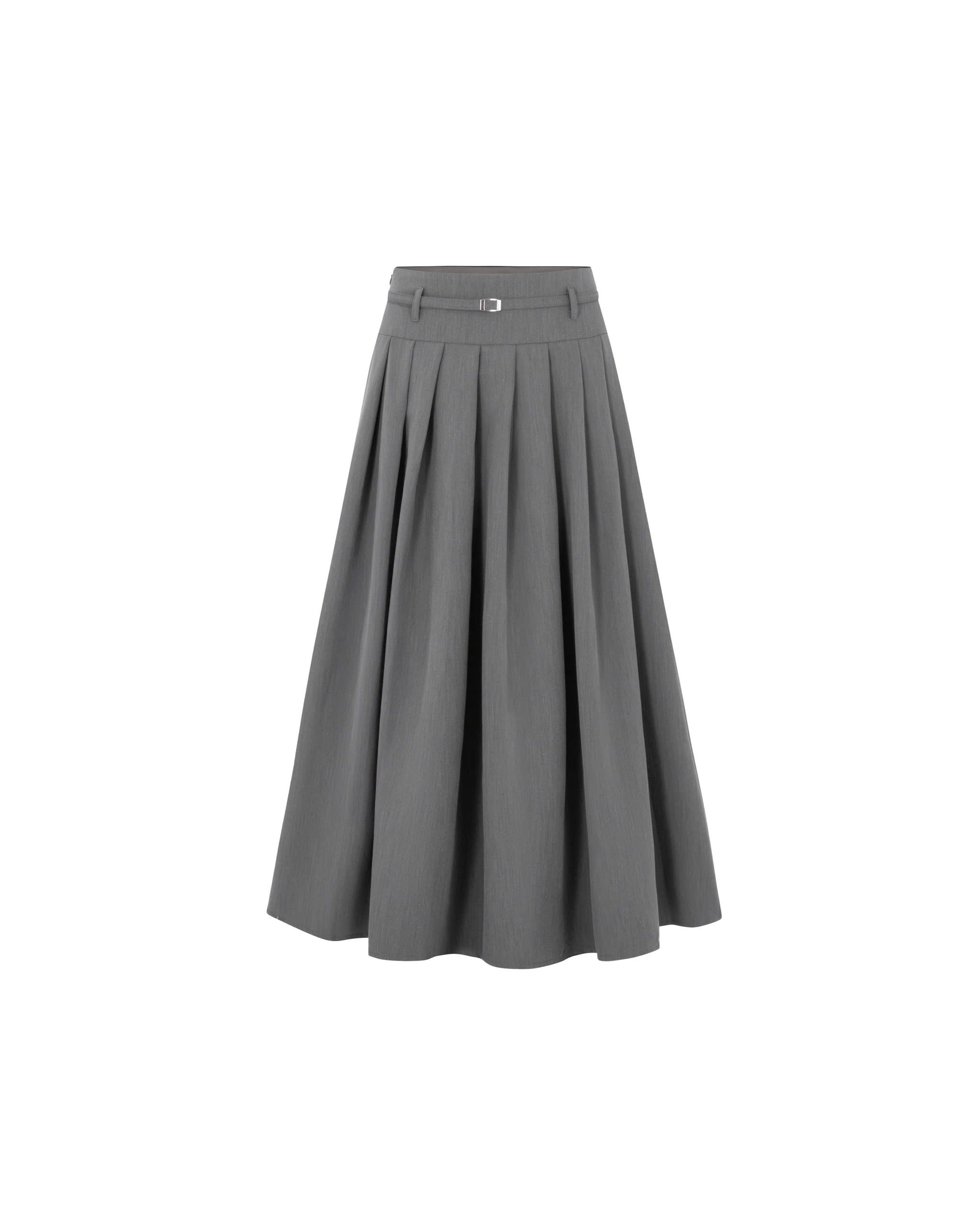 Long Pleated Skirt With Belt