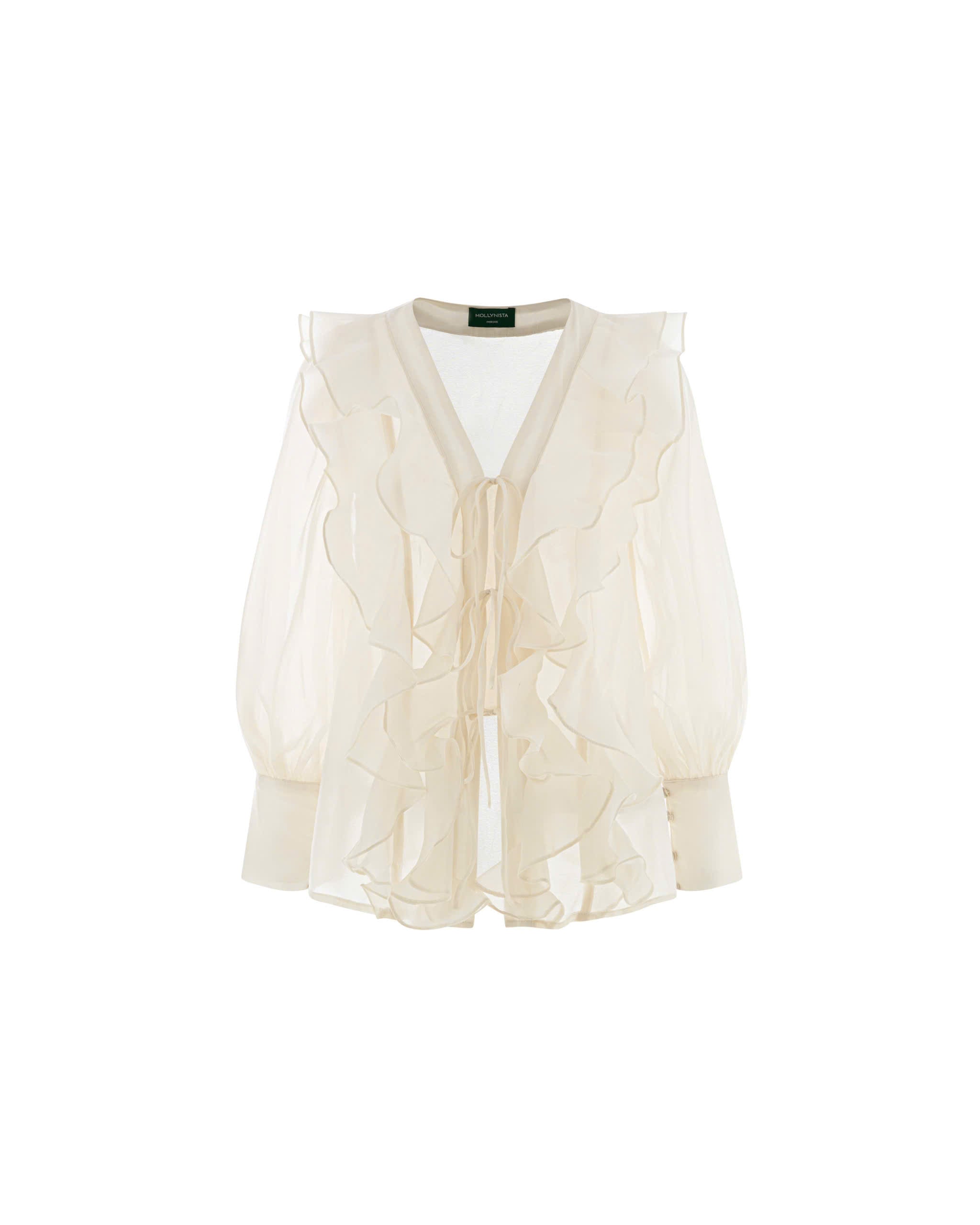 Long-Sleeved Ruffle Organza Blouse