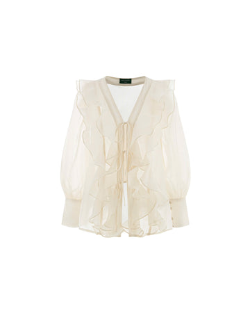 Long-Sleeved Ruffle Organza Blouse